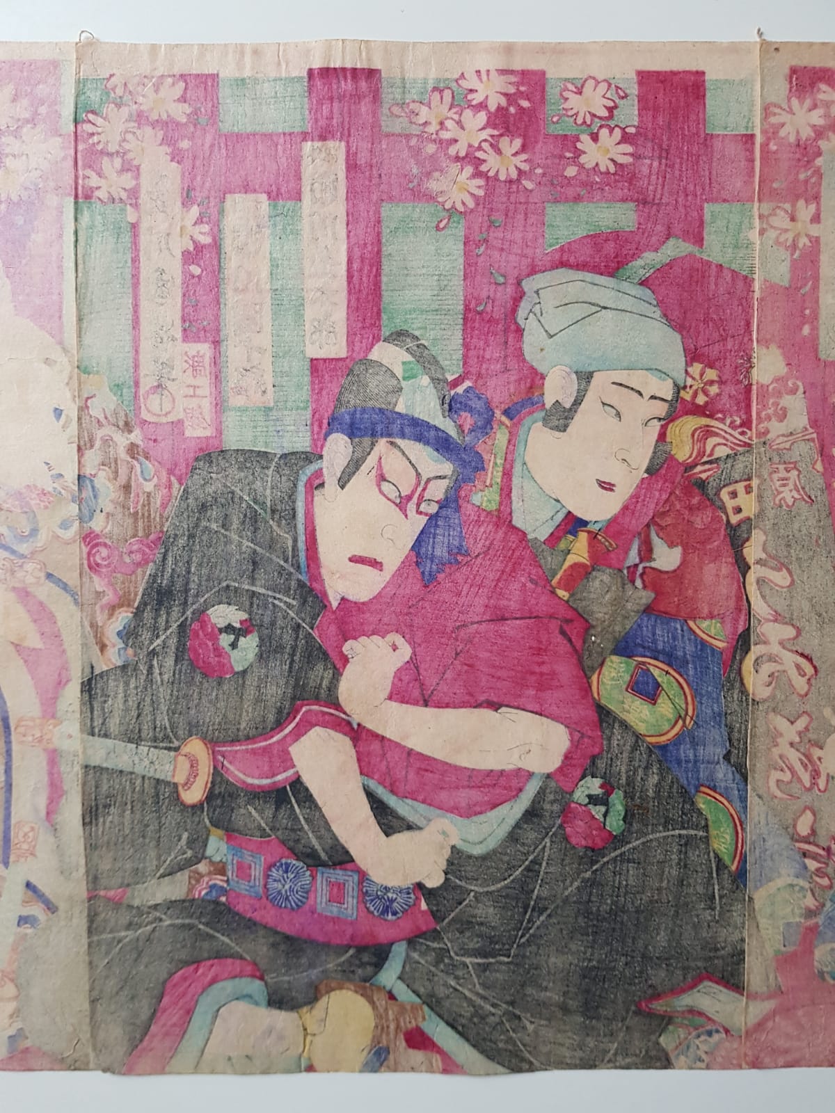 Utagawa Kuniume (1884) Original Japanese Woodblock Print Triptych - Kabuki Play: Sukeroku, Ukiyo-e, Meiji Period
