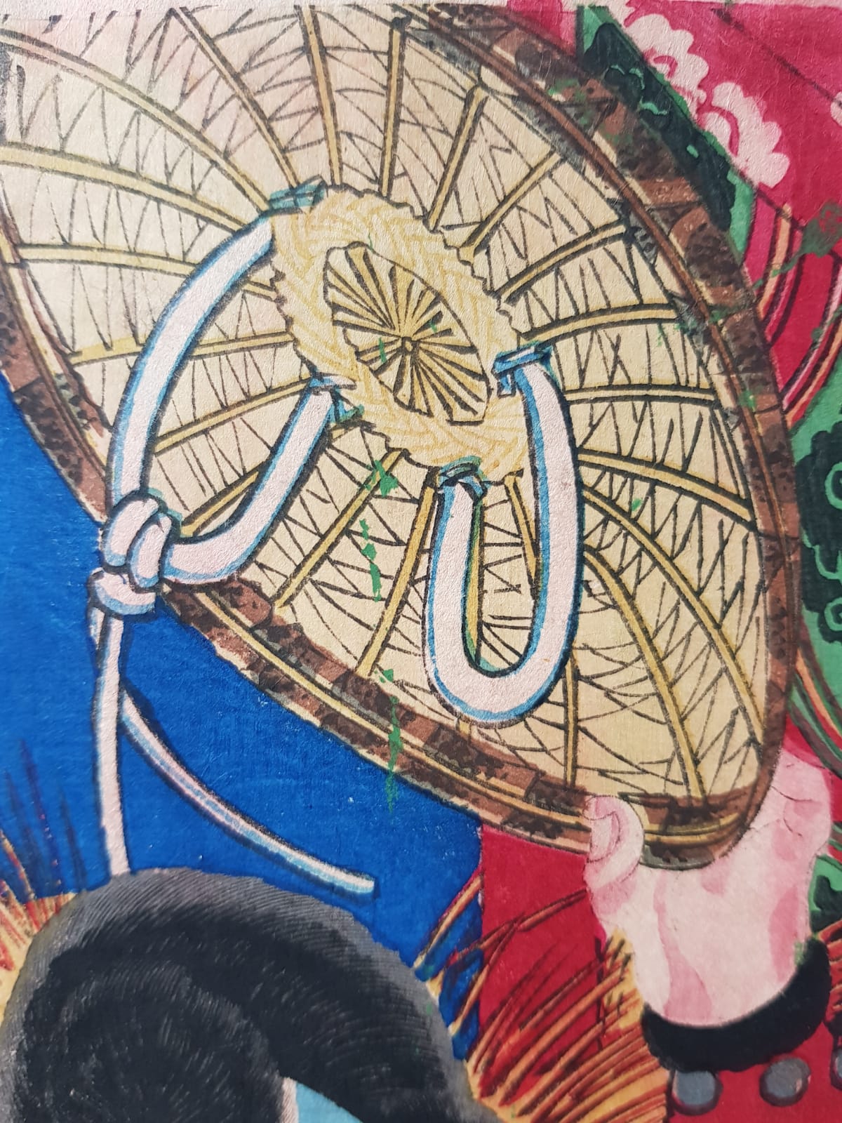 Antique Ukiyo-e Triptych by Toyohara Kunichika: Ichikawa Danjuro IX as Watonai in Kokusen'ya Gassen