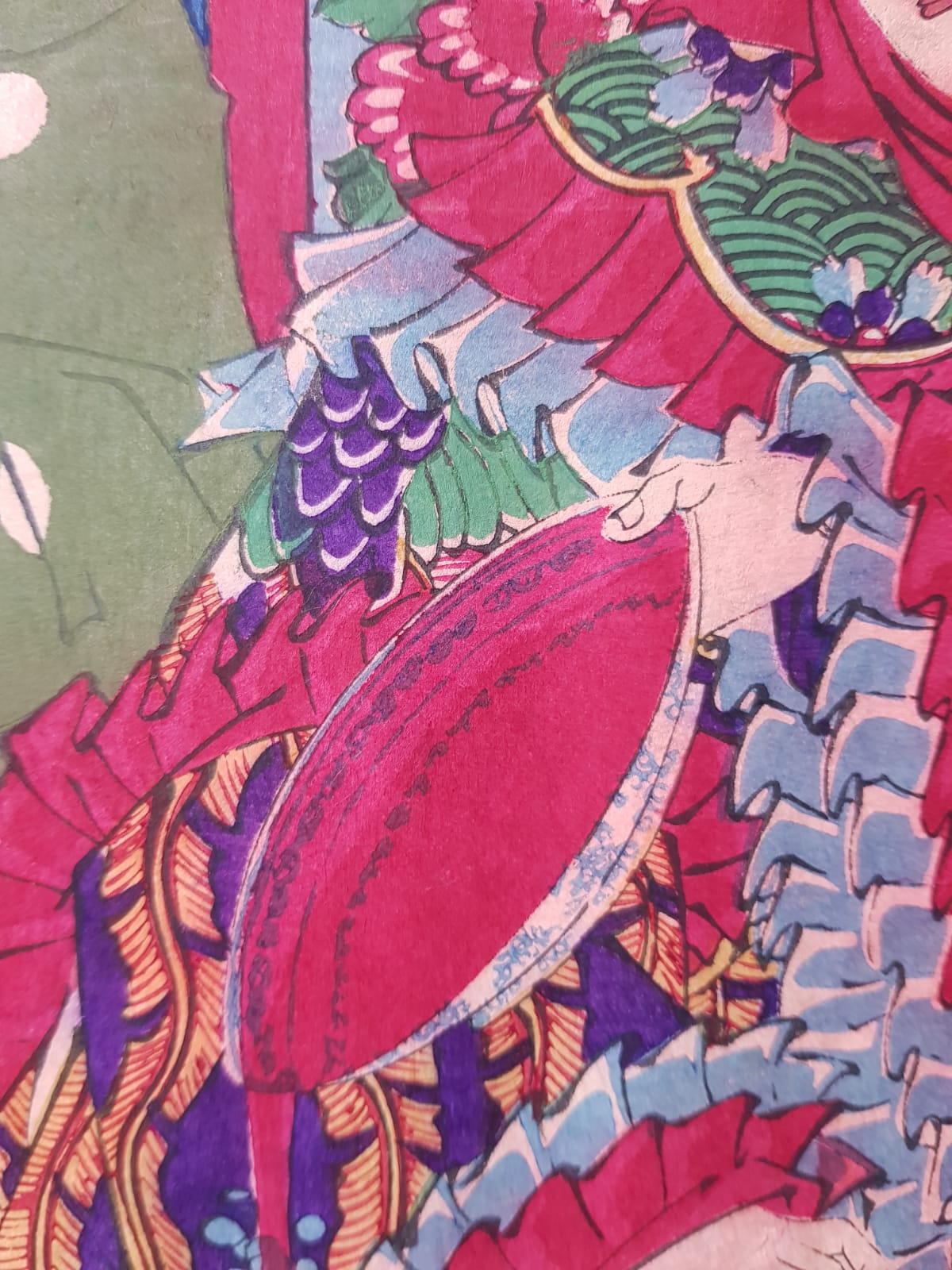 Antique Ukiyo-e Triptych by Toyohara Kunichika: Ichikawa Danjuro IX as Watonai in Kokusen'ya Gassen