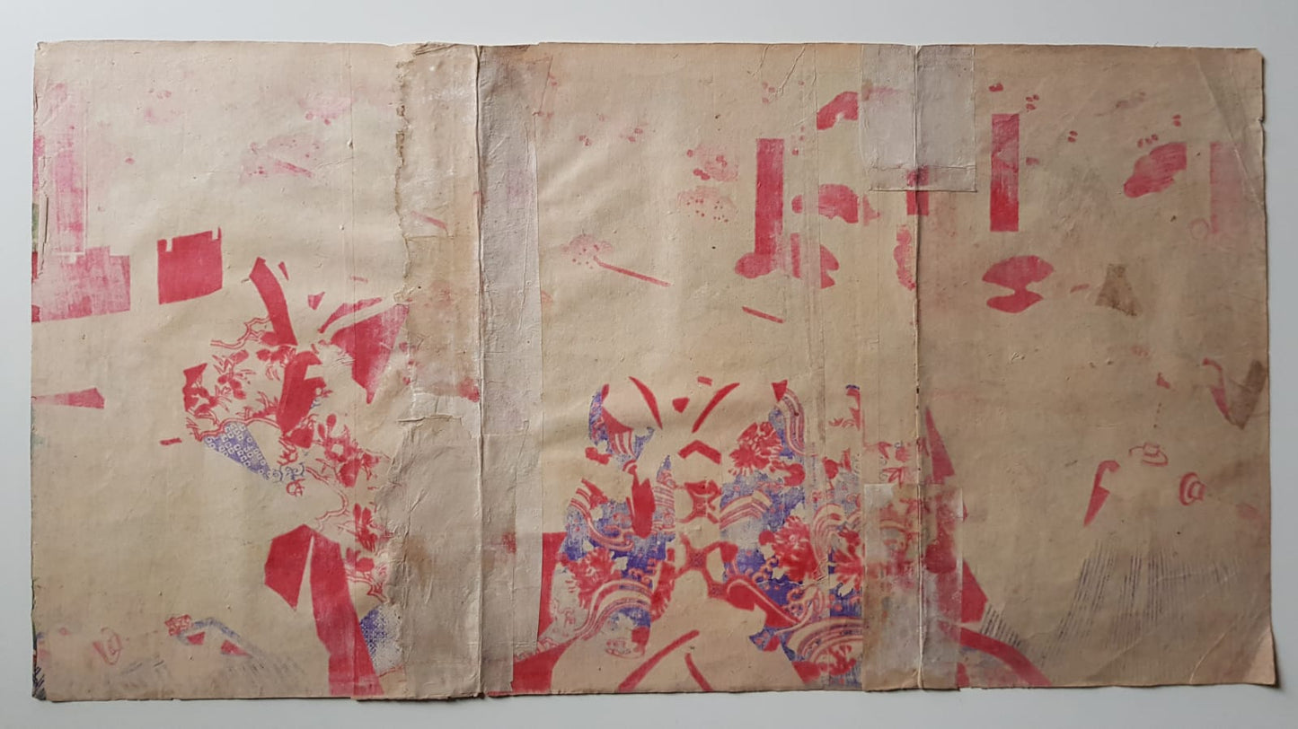 TOYOHARA KUNICHIKA (1835–1900) A Monumental Kabuki Ukiyo-e Triptych: A Scene of Dramatic Conflict beneath the blossoming trees, Japan, Meiji Period