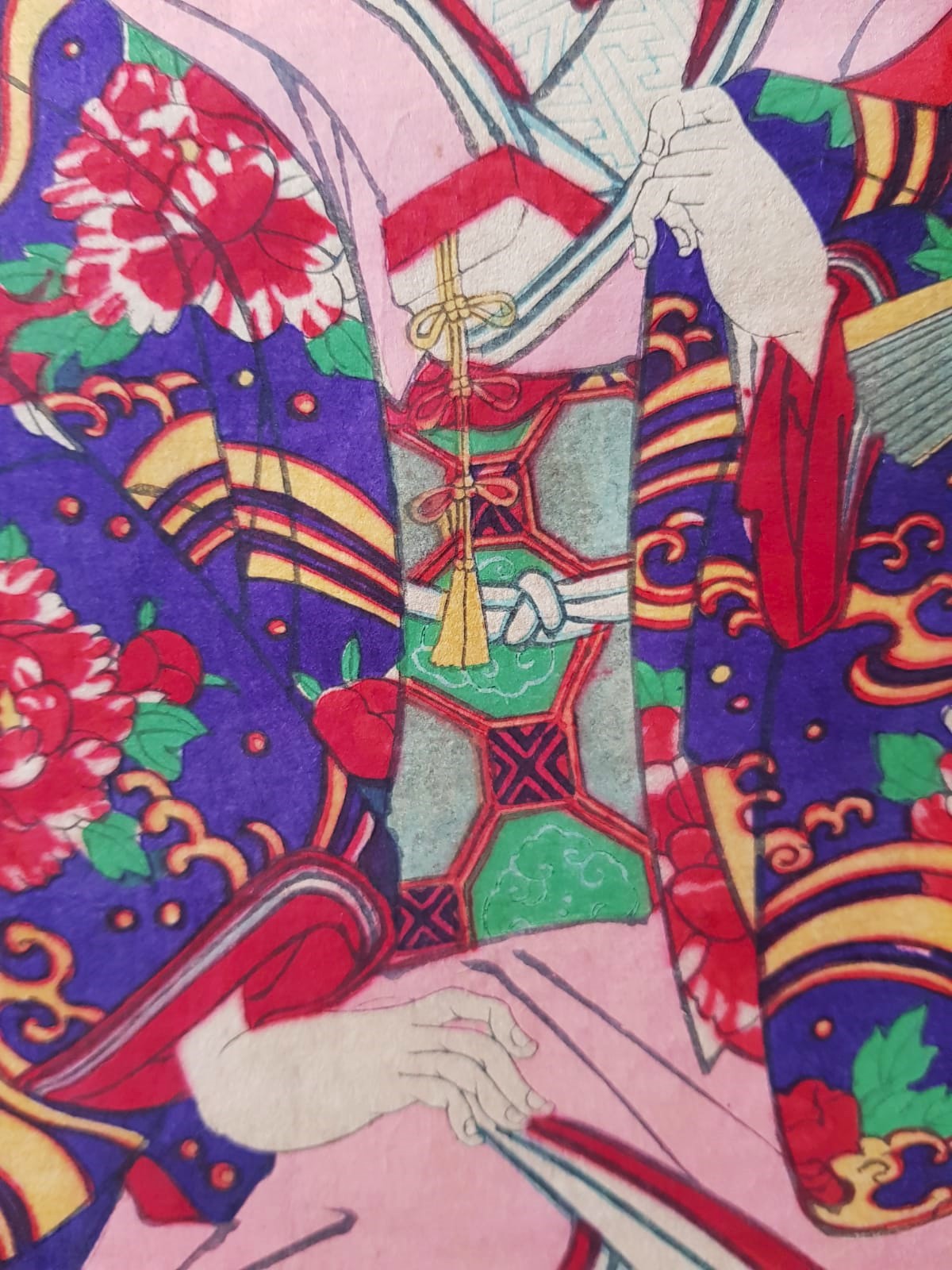 TOYOHARA KUNICHIKA (1835–1900) A Monumental Kabuki Ukiyo-e Triptych: A Scene of Dramatic Conflict beneath the blossoming trees, Japan, Meiji Period