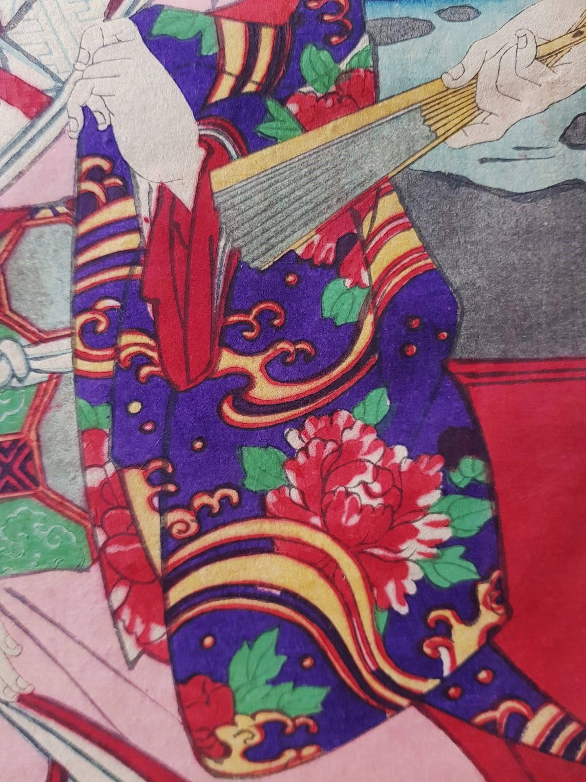 TOYOHARA KUNICHIKA (1835–1900) A Monumental Kabuki Ukiyo-e Triptych: A Scene of Dramatic Conflict beneath the blossoming trees, Japan, Meiji Period