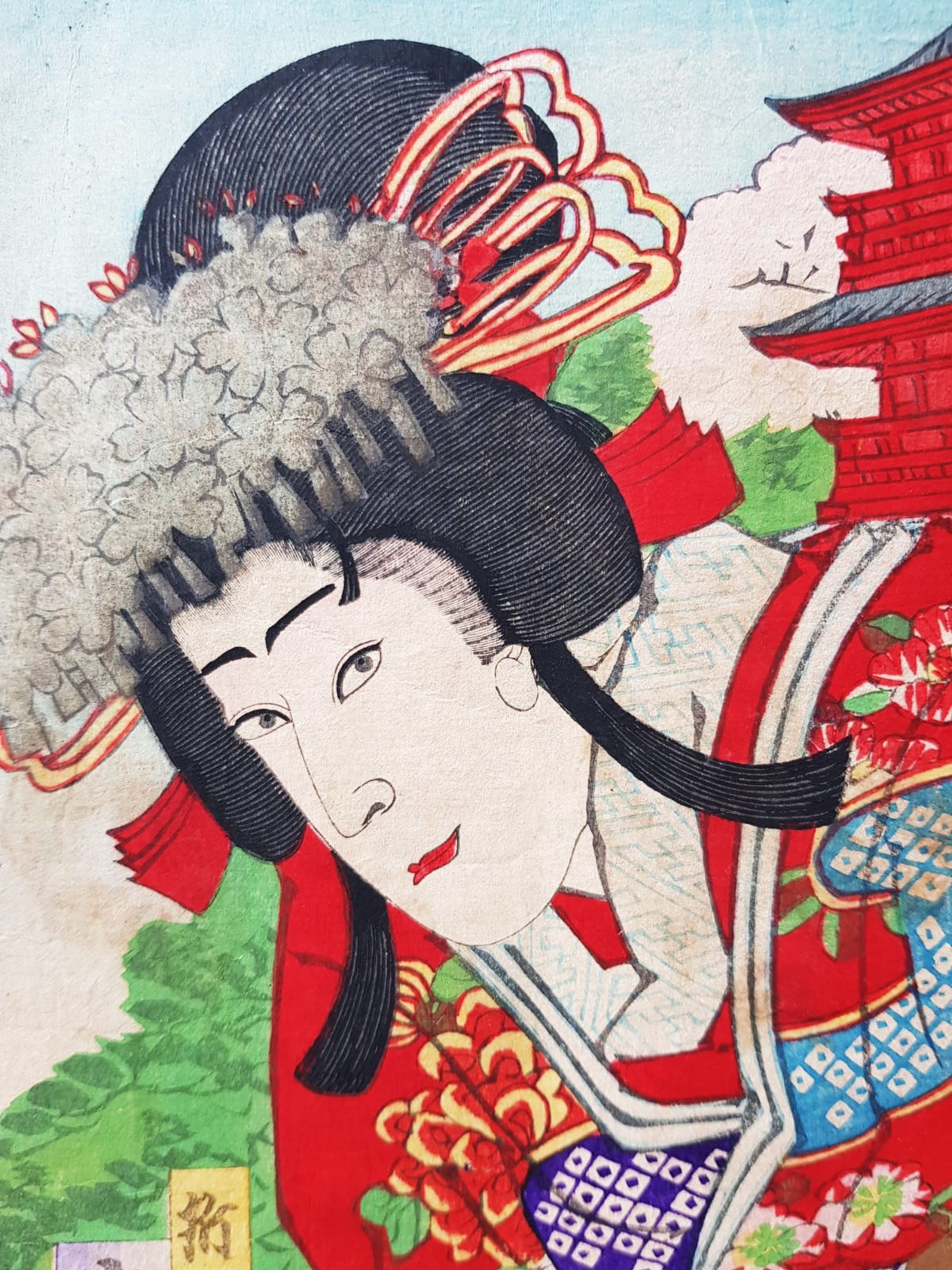 Original 19th Century Ukiyo-e Woodblock Print Triptych - Toyohara Kunichika - Kabuki Scene, Meiji Period