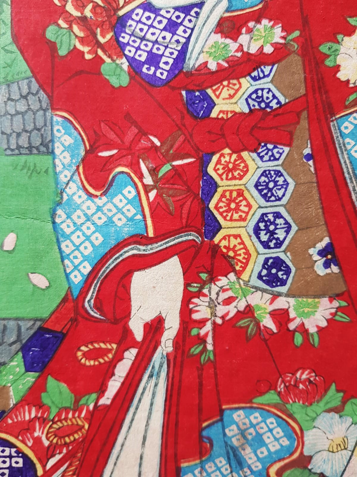 Original 19th Century Ukiyo-e Woodblock Print Triptych - Toyohara Kunichika - Kabuki Scene, Meiji Period