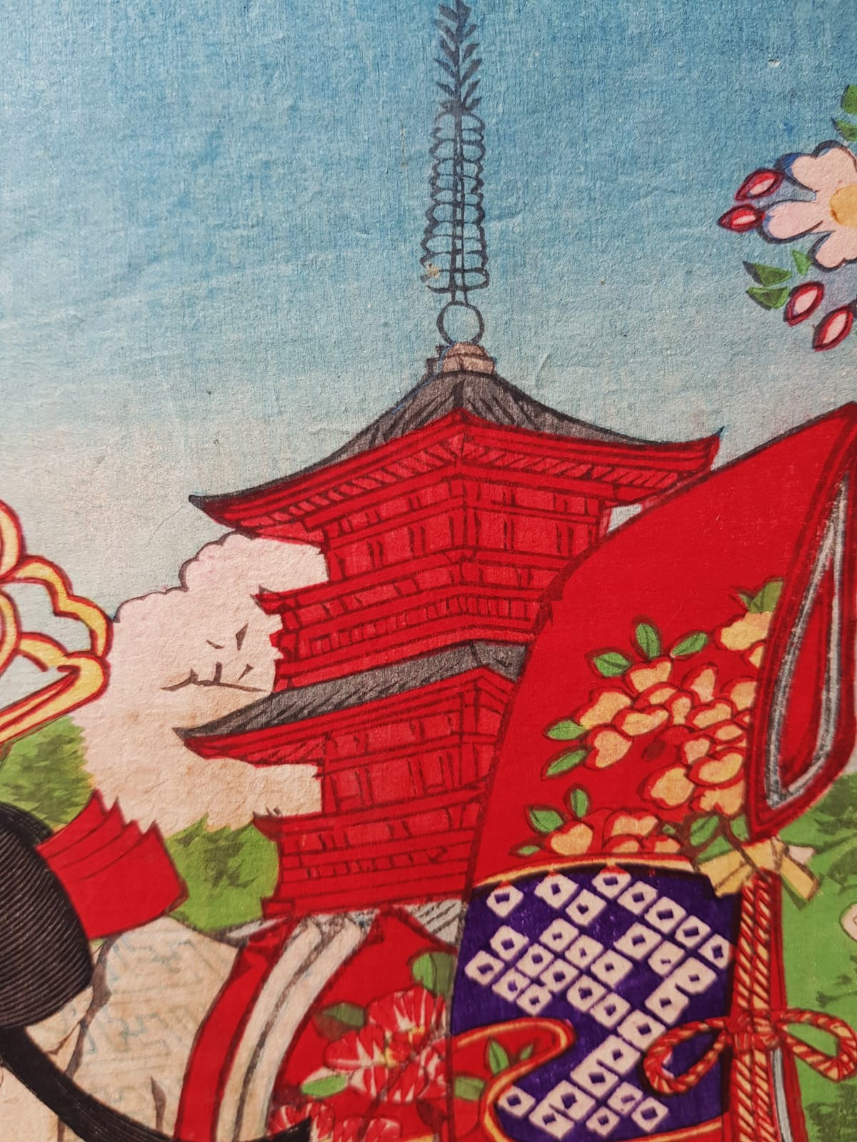 Original 19th Century Ukiyo-e Woodblock Print Triptych - Toyohara Kunichika - Kabuki Scene, Meiji Period