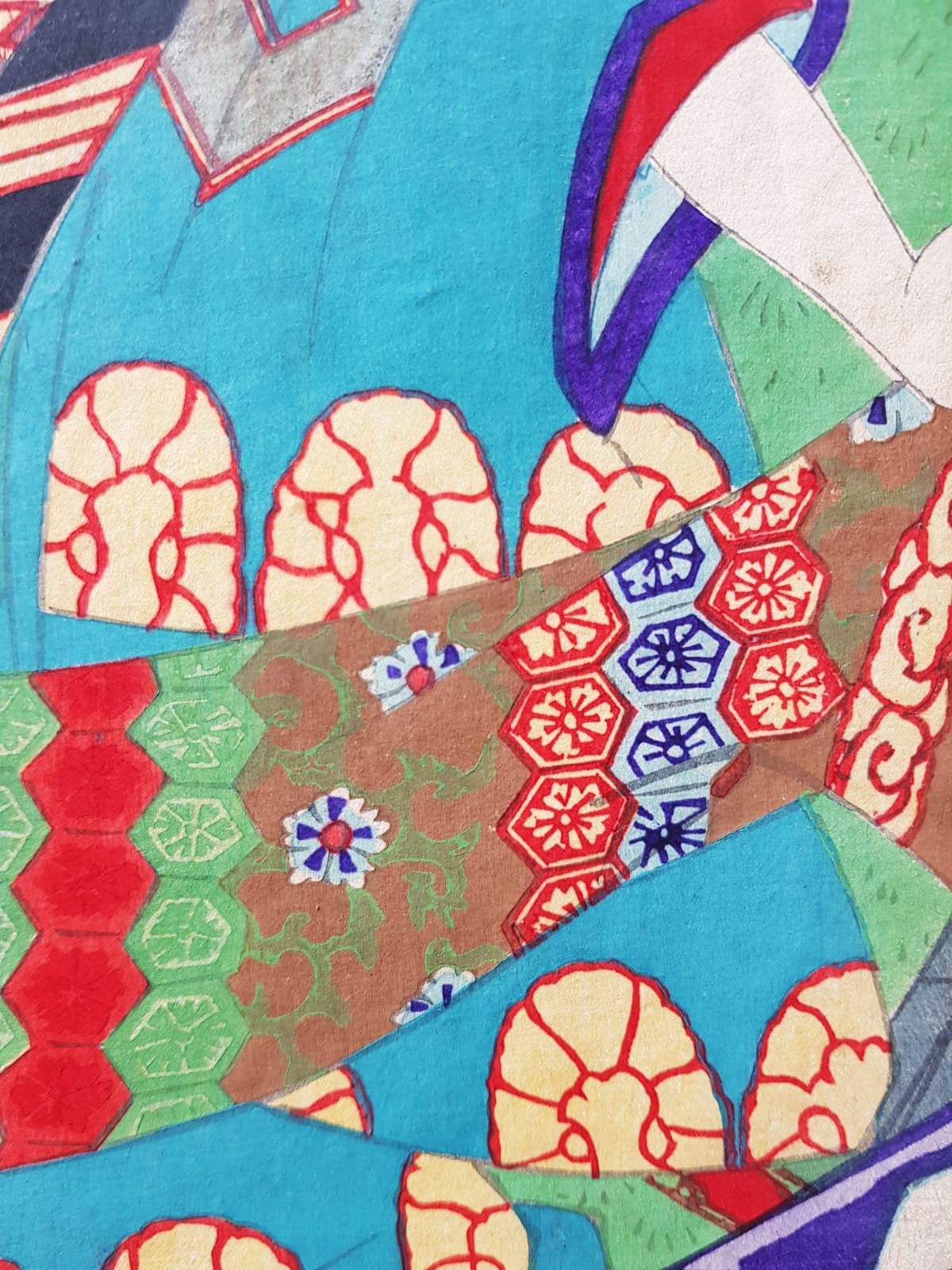 Original 19th Century Ukiyo-e Woodblock Print Triptych - Toyohara Kunichika - Kabuki Scene, Meiji Period