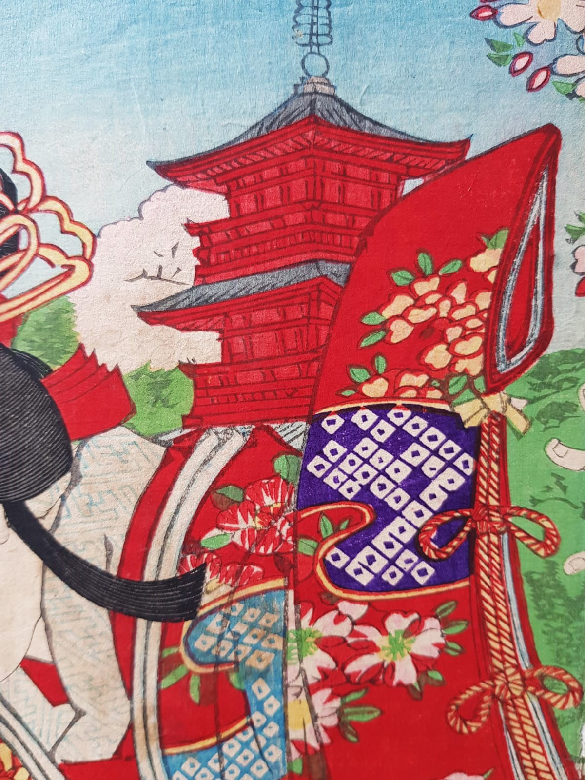 Original 19th Century Ukiyo-e Woodblock Print Triptych - Toyohara Kunichika - Kabuki Scene, Meiji Period