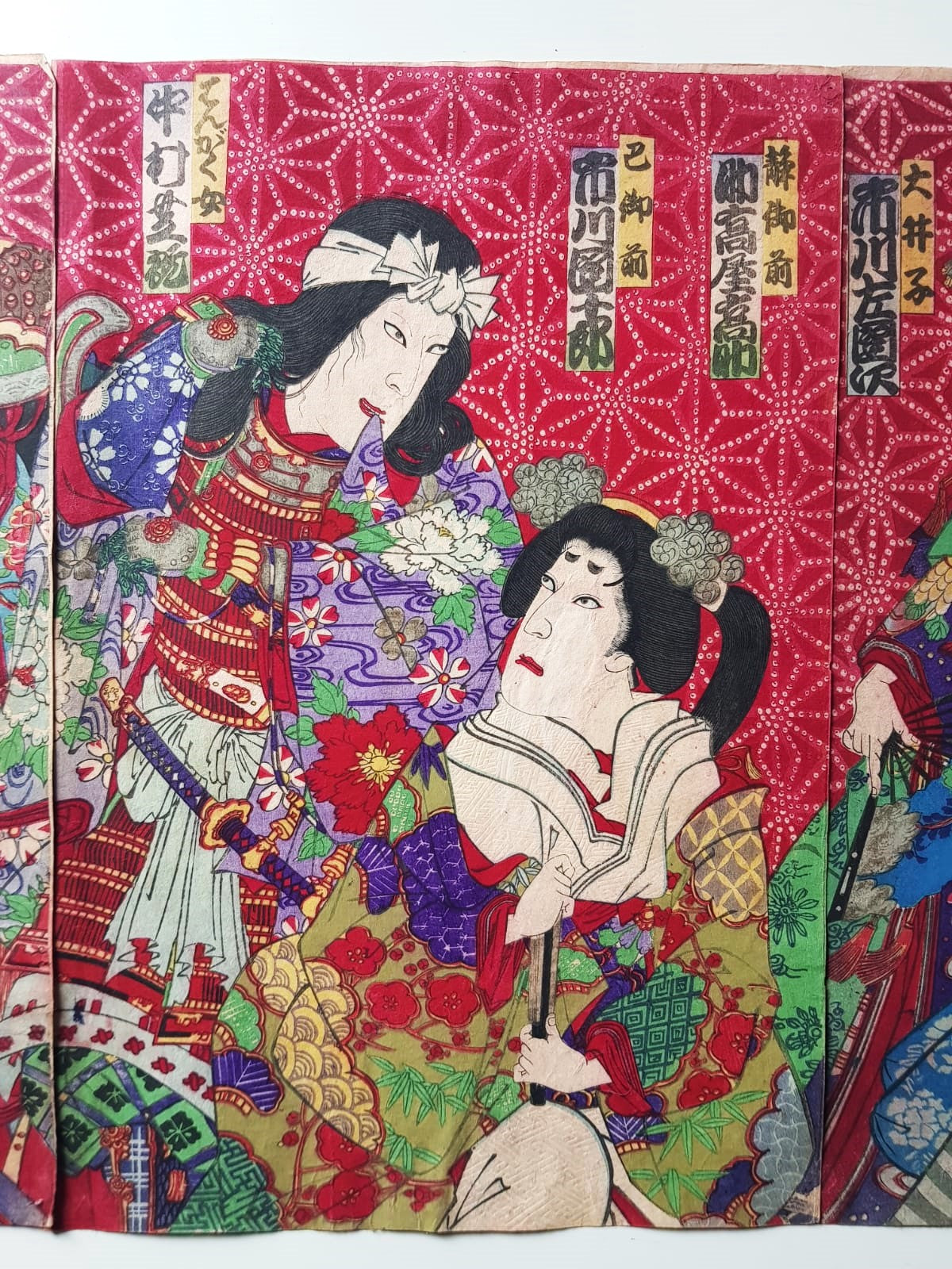 Toyohara Kunichika (1835–1900) - Parody of Six Brave Women Warriors, Triptych, Ukiyo-e 1884 Woodblock, Meji Period