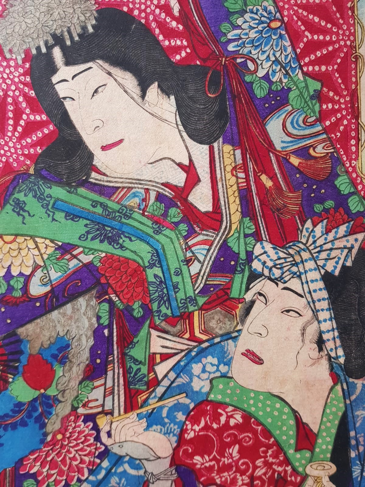 Toyohara Kunichika (1835–1900) - Parody of Six Brave Women Warriors, Triptych, Ukiyo-e 1884 Woodblock, Meji Period