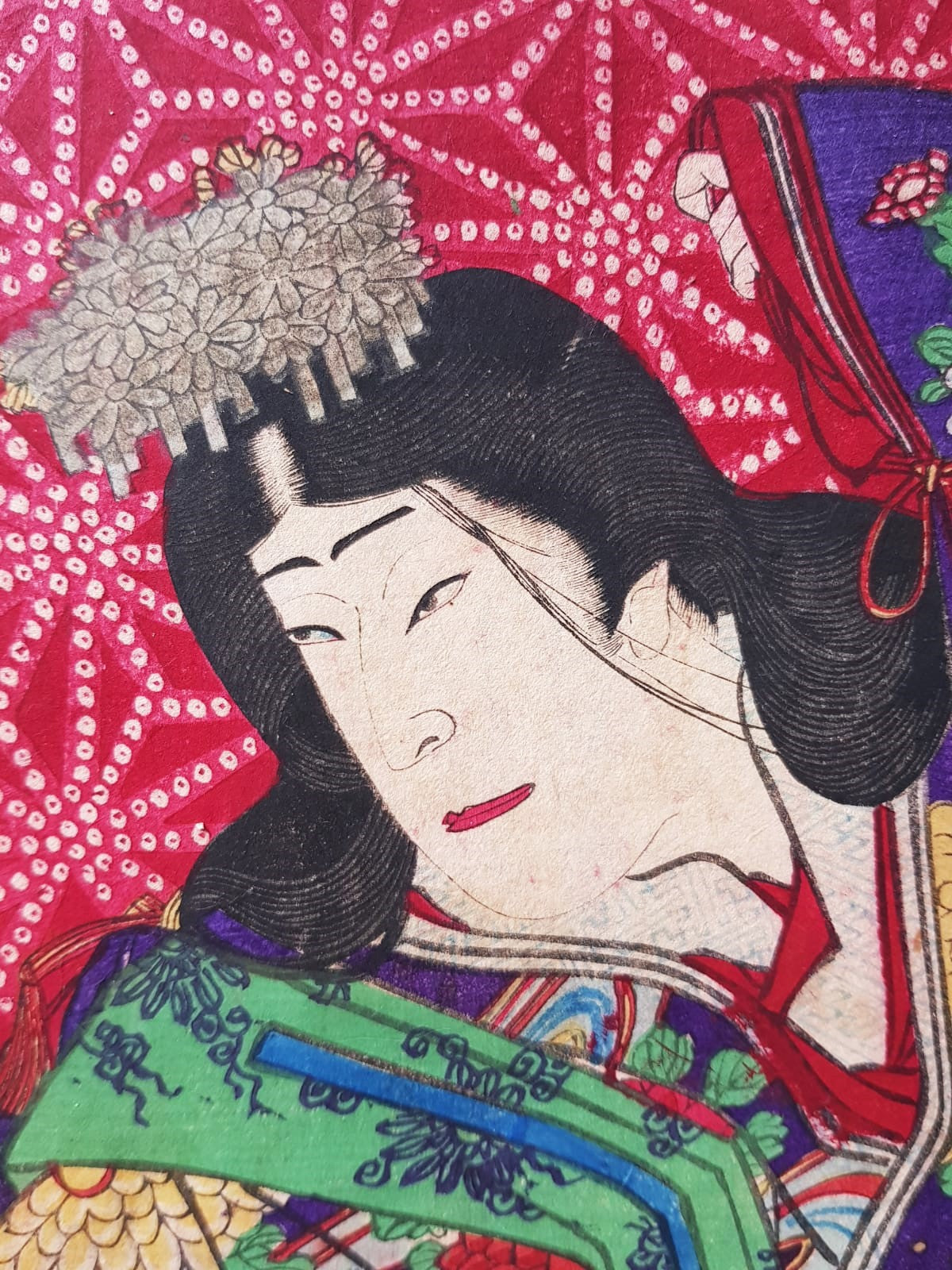 Toyohara Kunichika (1835–1900) - Parody of Six Brave Women Warriors, Triptych, Ukiyo-e 1884 Woodblock, Meji Period