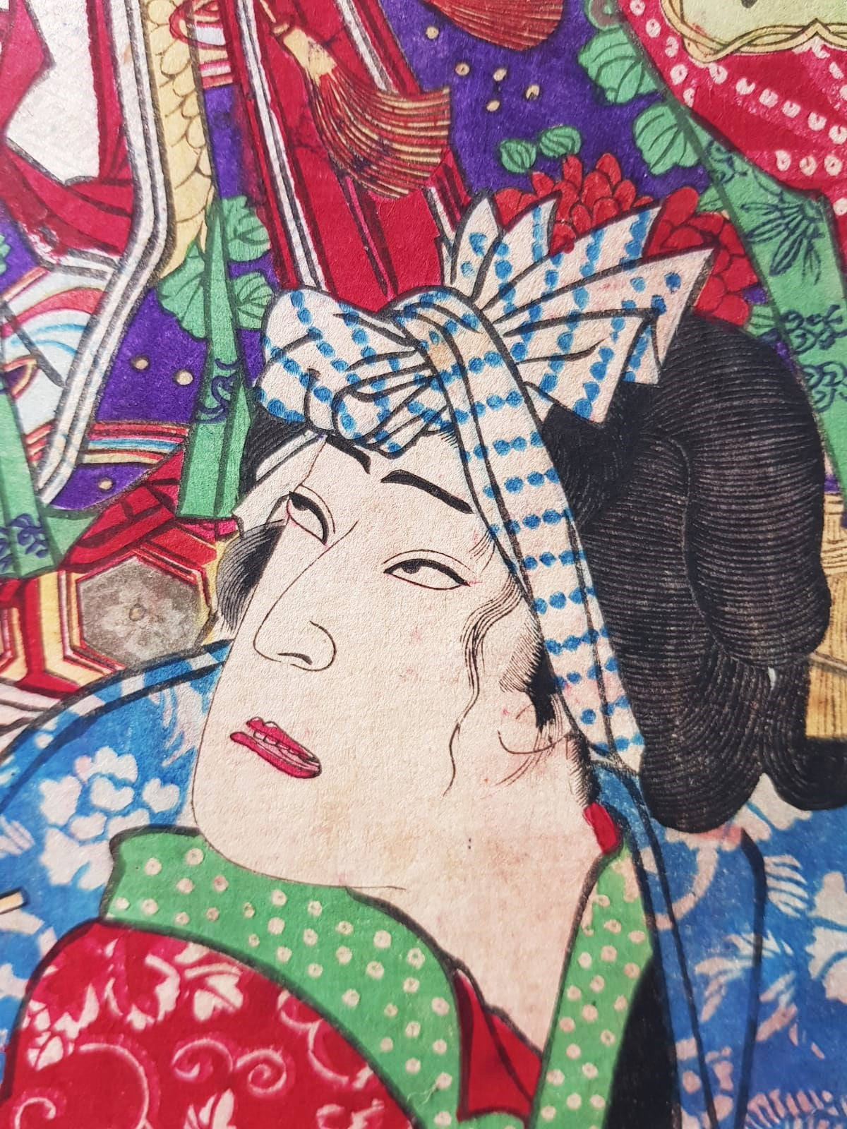 Toyohara Kunichika (1835–1900) - Parody of Six Brave Women Warriors, Triptych, Ukiyo-e 1884 Woodblock, Meji Period