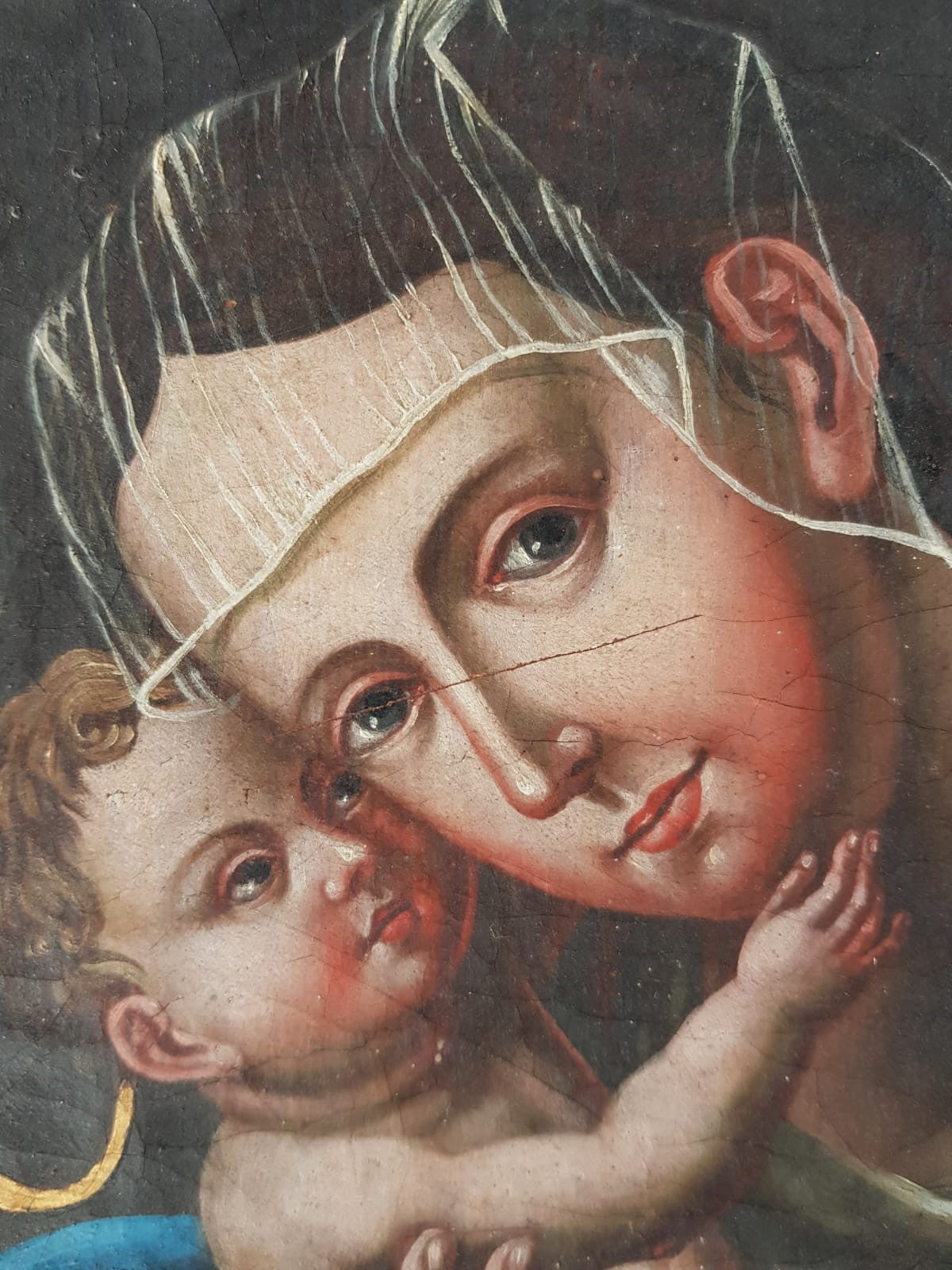 Antique 19th Century Bohemian "Mariahilf" Madonna & Child, after LUcas Cranach, Oil Painting, dated 1837