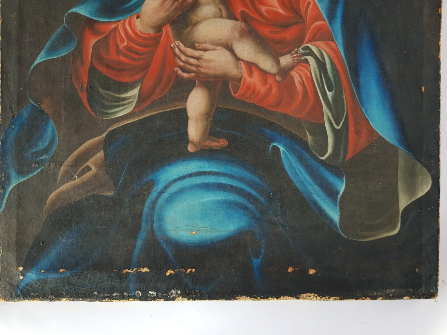 Antique 19th Century Bohemian "Mariahilf" Madonna & Child, after LUcas Cranach, Oil Painting, dated 1837