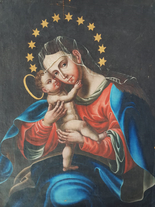 Antique 19th Century Bohemian "Mariahilf" Madonna & Child, after LUcas Cranach, Oil Painting, dated 1837