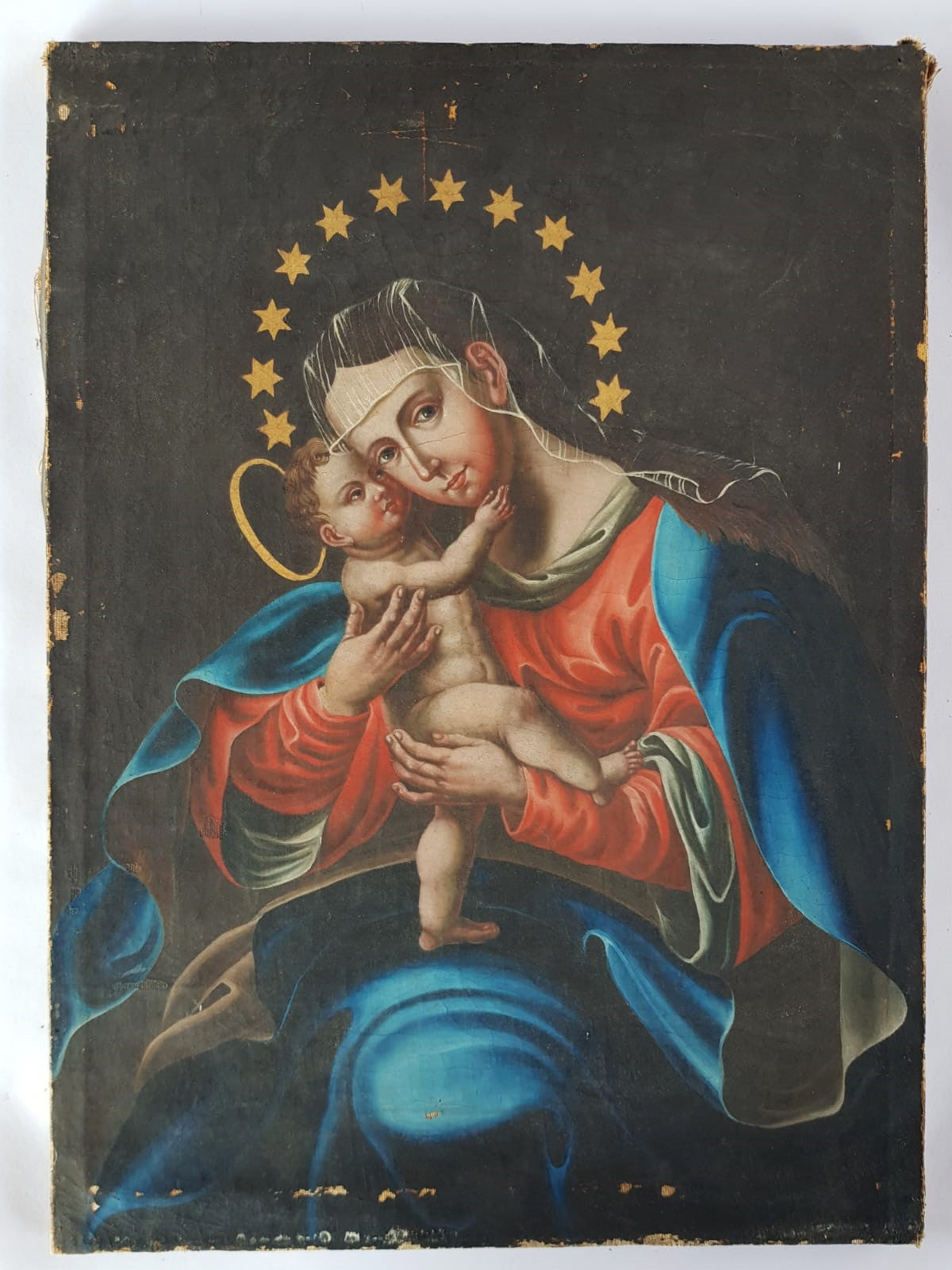 Antique 19th Century Bohemian "Mariahilf" Madonna & Child, after LUcas Cranach, Oil Painting, dated 1837