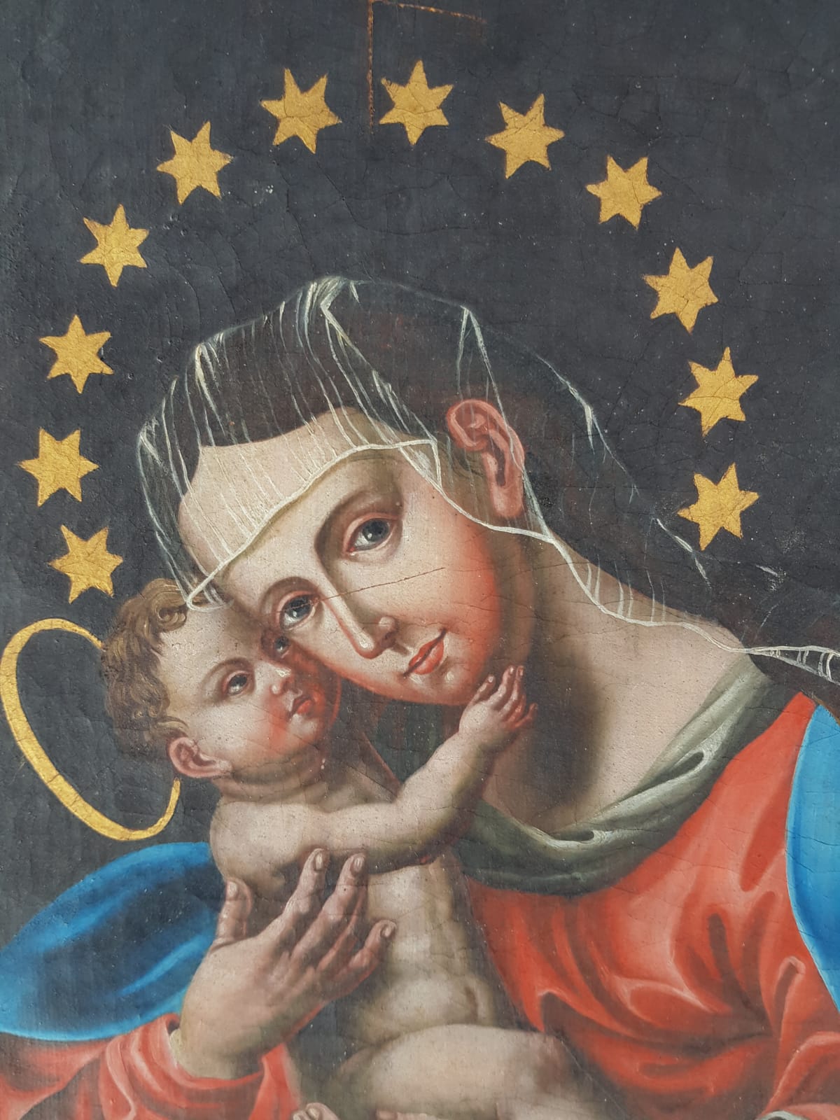 Antique 19th Century Bohemian "Mariahilf" Madonna & Child, after LUcas Cranach, Oil Painting, dated 1837