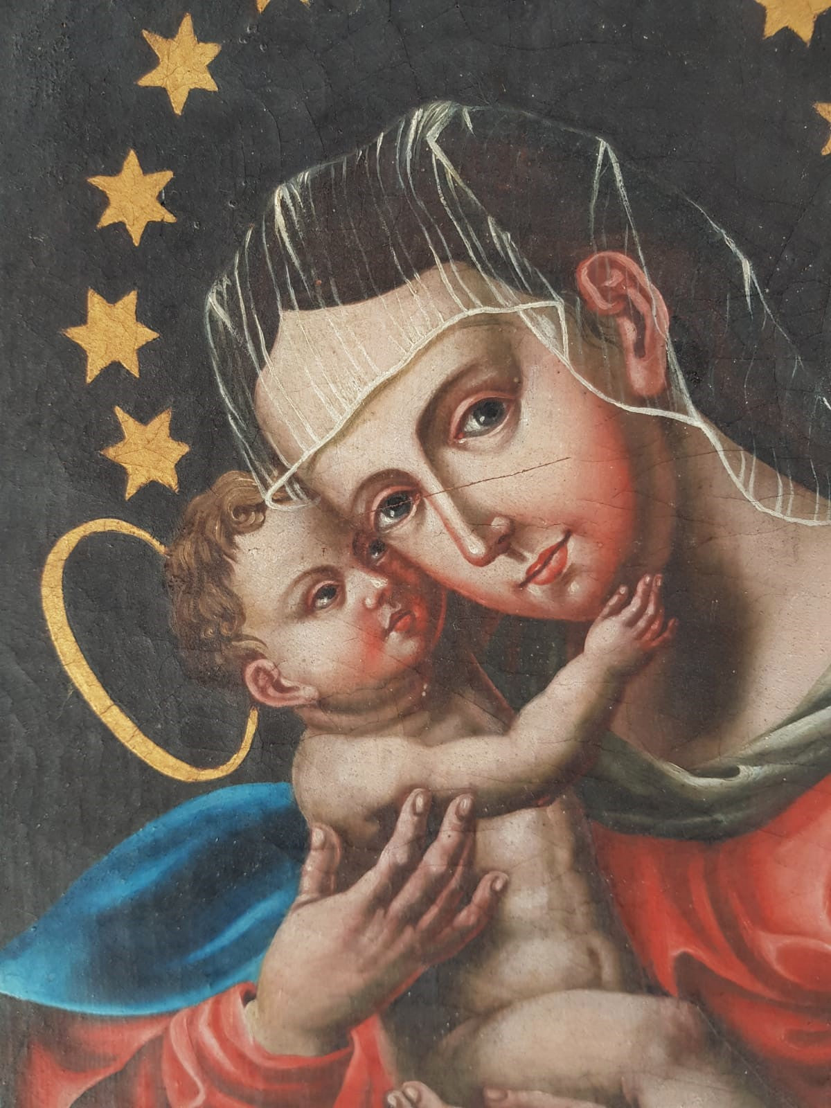 Antique 19th Century Bohemian "Mariahilf" Madonna & Child, after LUcas Cranach, Oil Painting, dated 1837