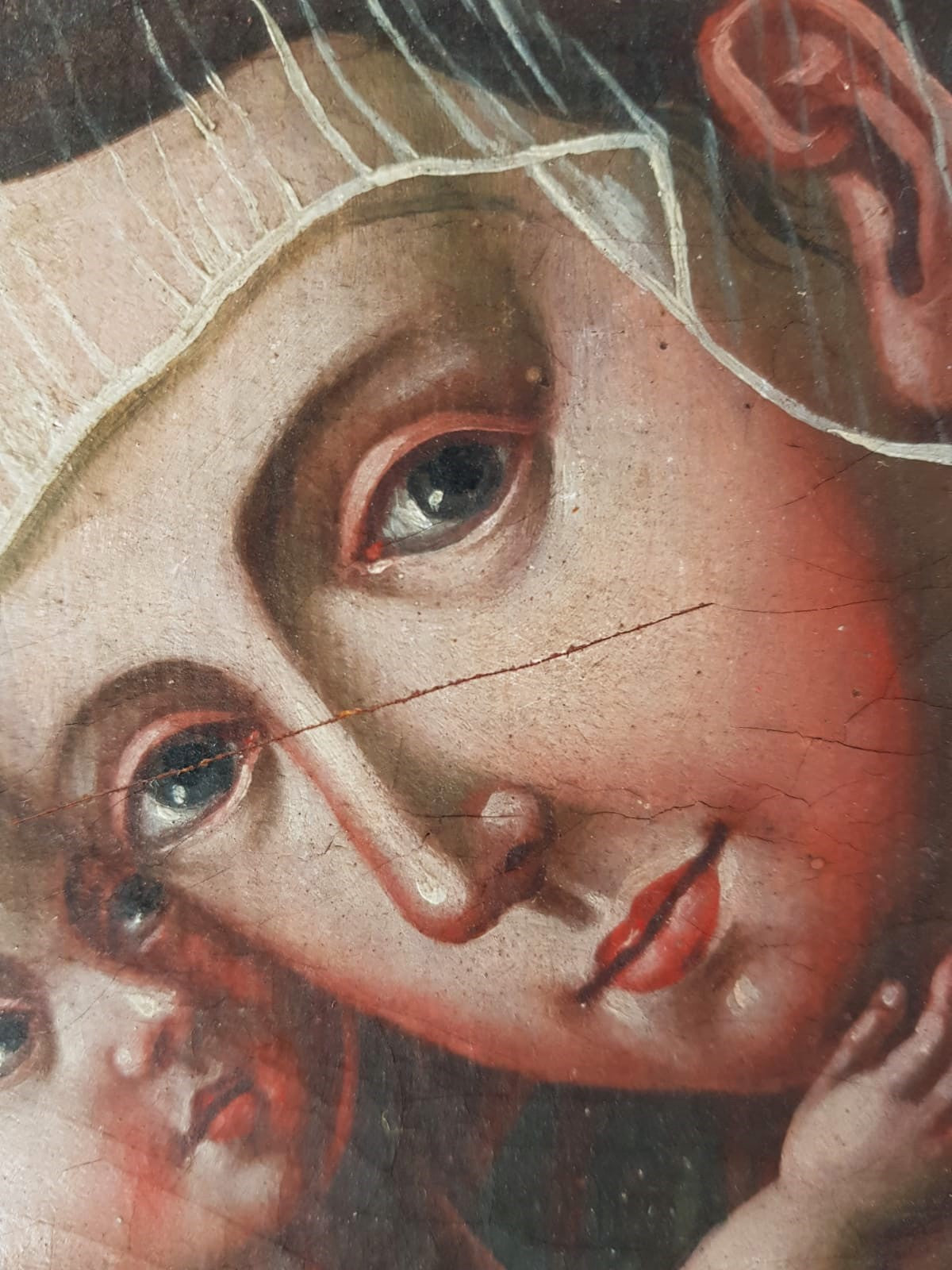 Antique 19th Century Bohemian "Mariahilf" Madonna & Child, after LUcas Cranach, Oil Painting, dated 1837