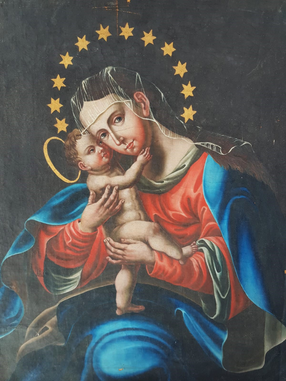 Antique 19th Century Bohemian "Mariahilf" Madonna & Child, after LUcas Cranach, Oil Painting, dated 1837