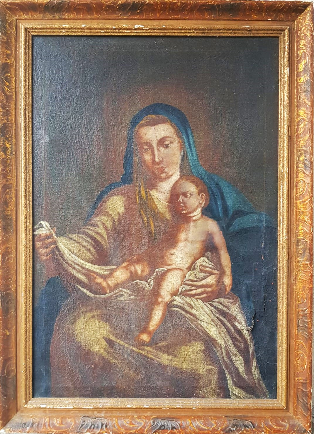 18th Century Bohemian School – "Madonna & Child" Devotional Oil on Canvas