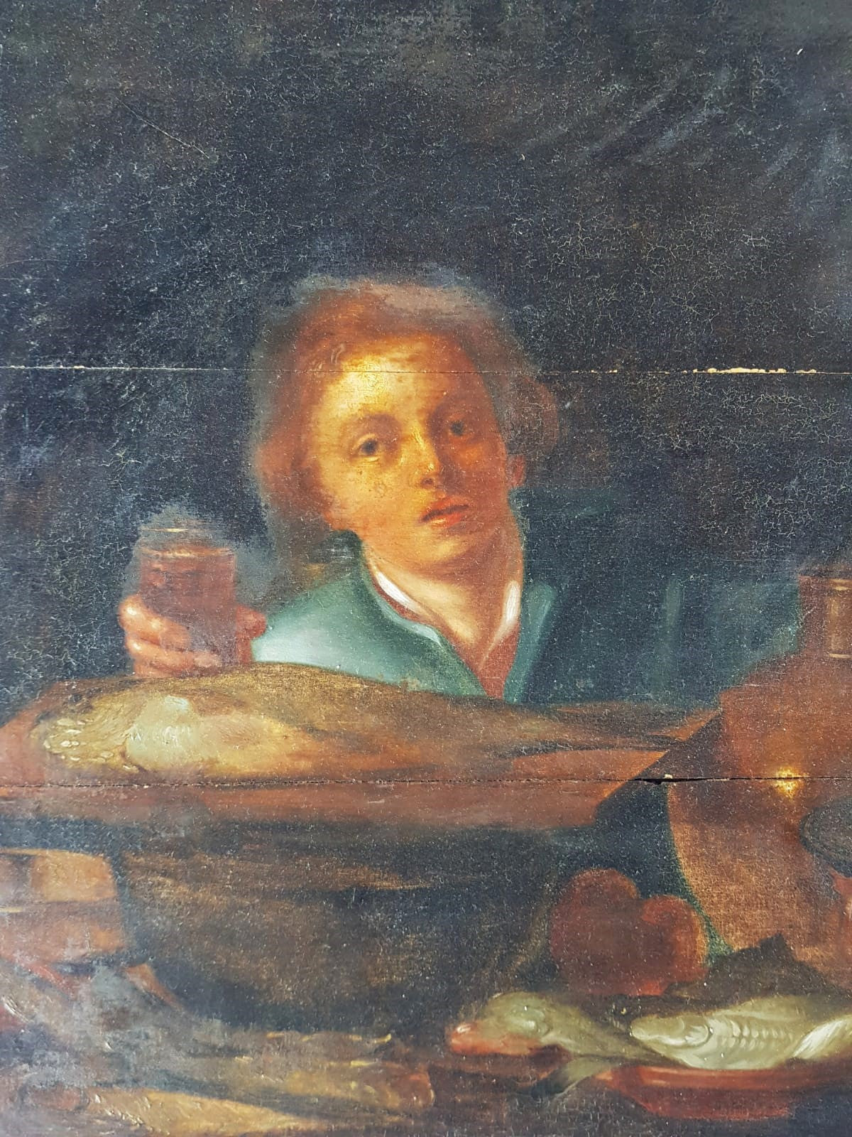 Dutch school (XVIII), manner of Willem van Mieris - Genre Scene with Fishmonger