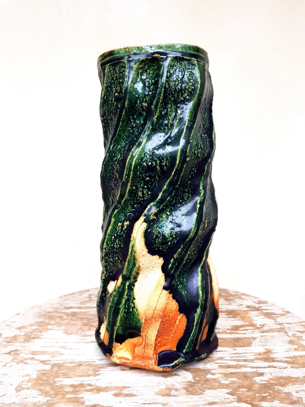 Exquisite Kato Keito Oribe-Ware "Mentori" Japanese Ceramic Vase
