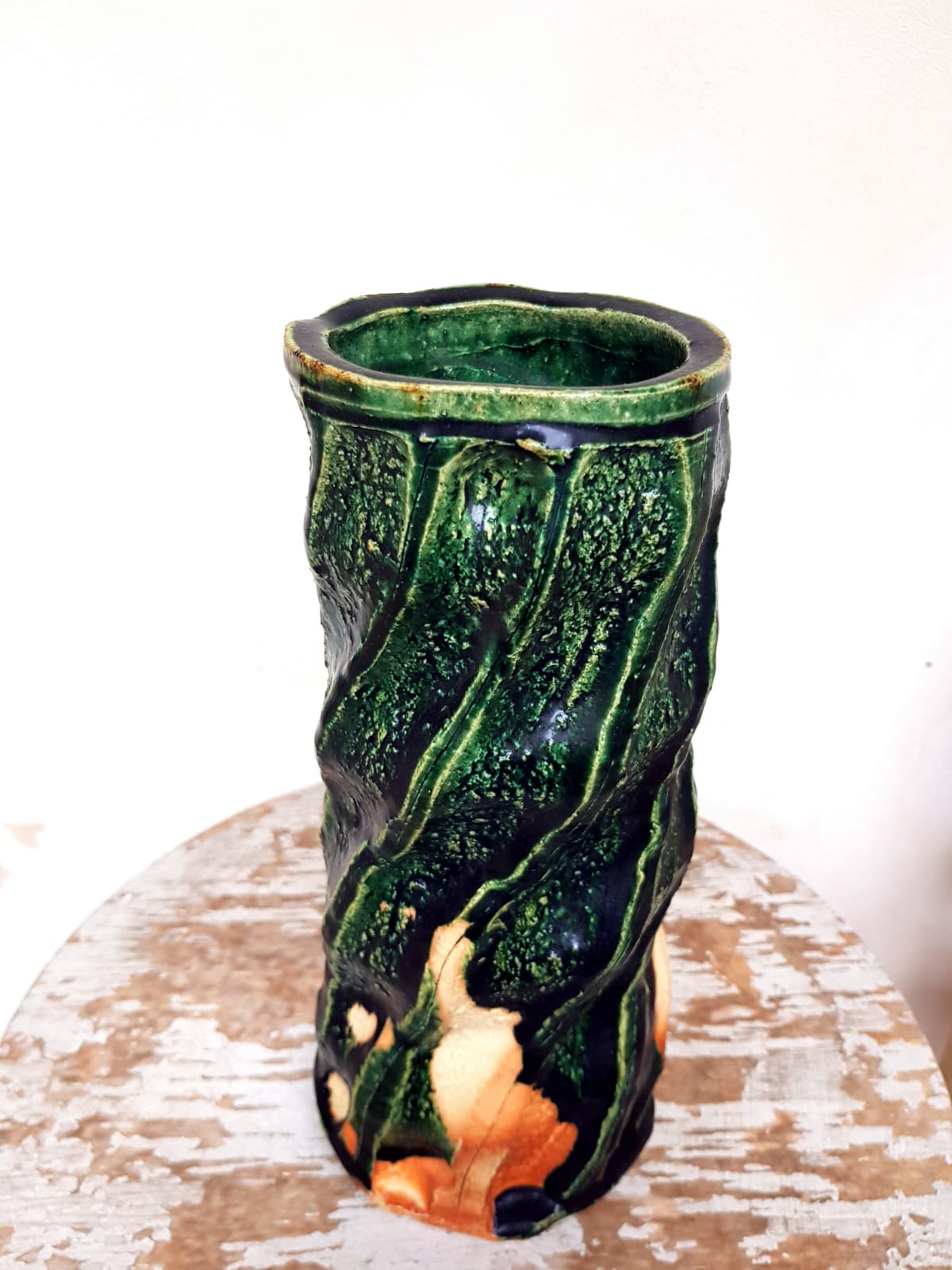 Exquisite Kato Keito Oribe-Ware "Mentori" Japanese Ceramic Vase