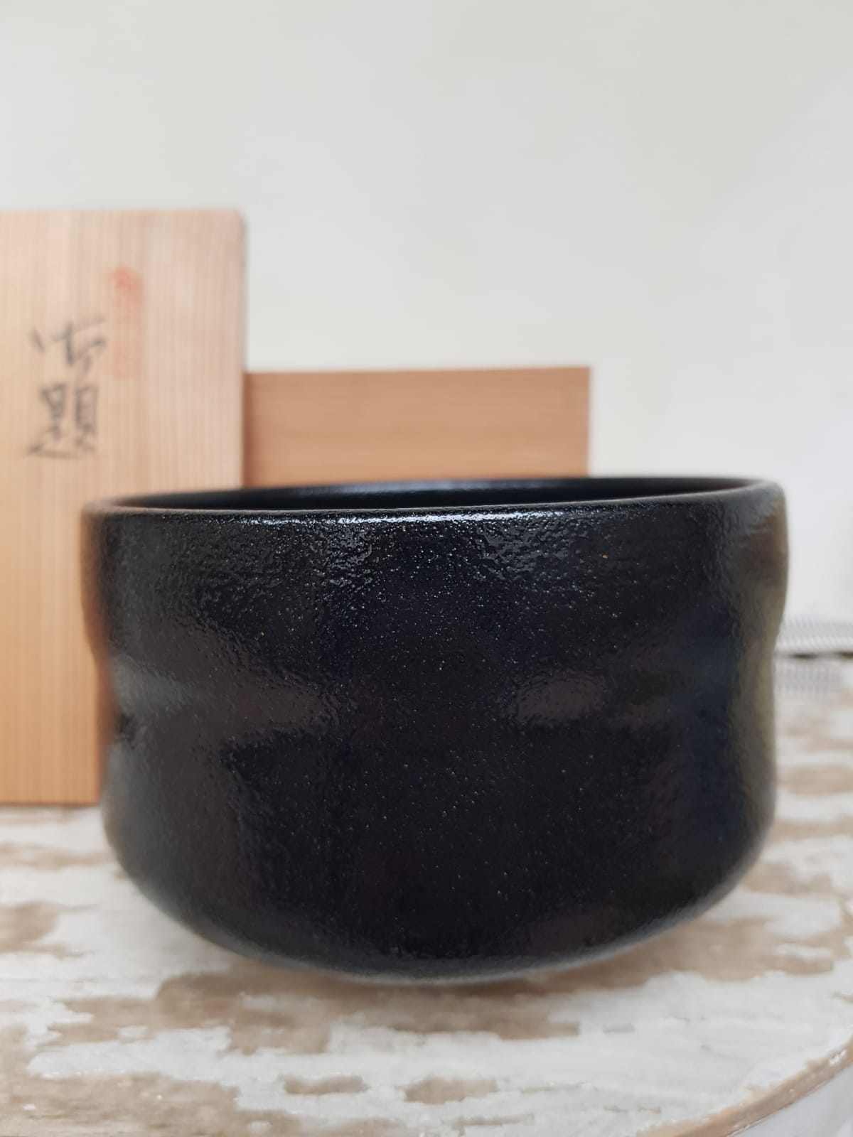 Sugiura Yoshiki Seto-yaki Matcha Bowl 'Oka' Umi Cerulean Blue Glaze with Tomobako