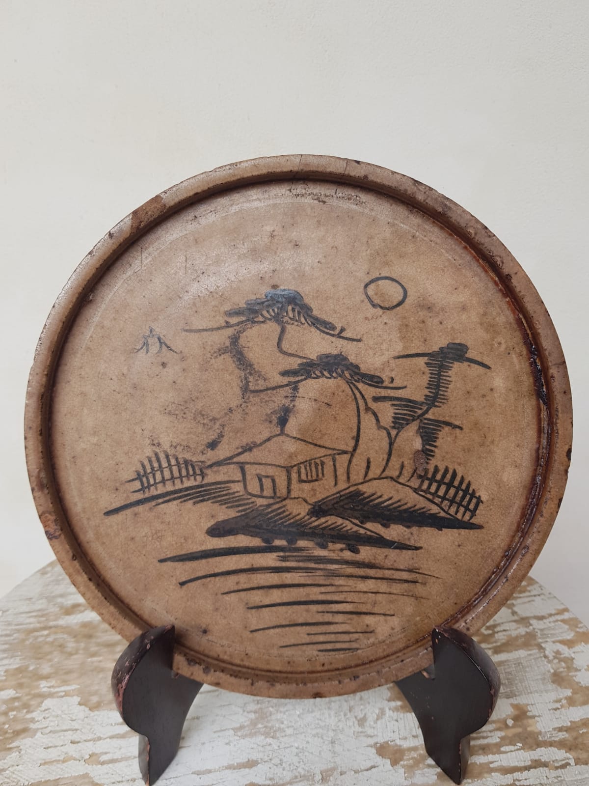 Antique Japanese Seto Ware "Andon-zara" (Oil Plate) – Edo Period (19th Century)