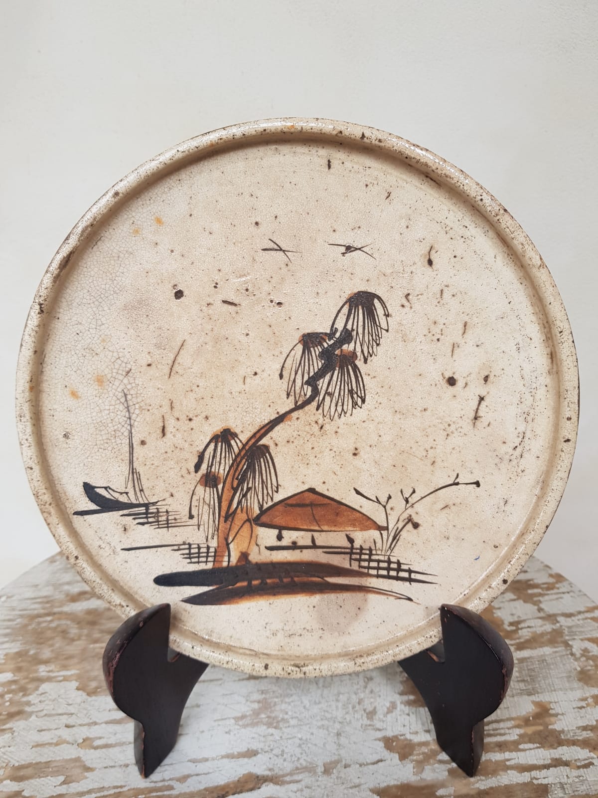 Antique Japanese Edo Period Seto Ware "Andon-zara" Landscape Oil Plate