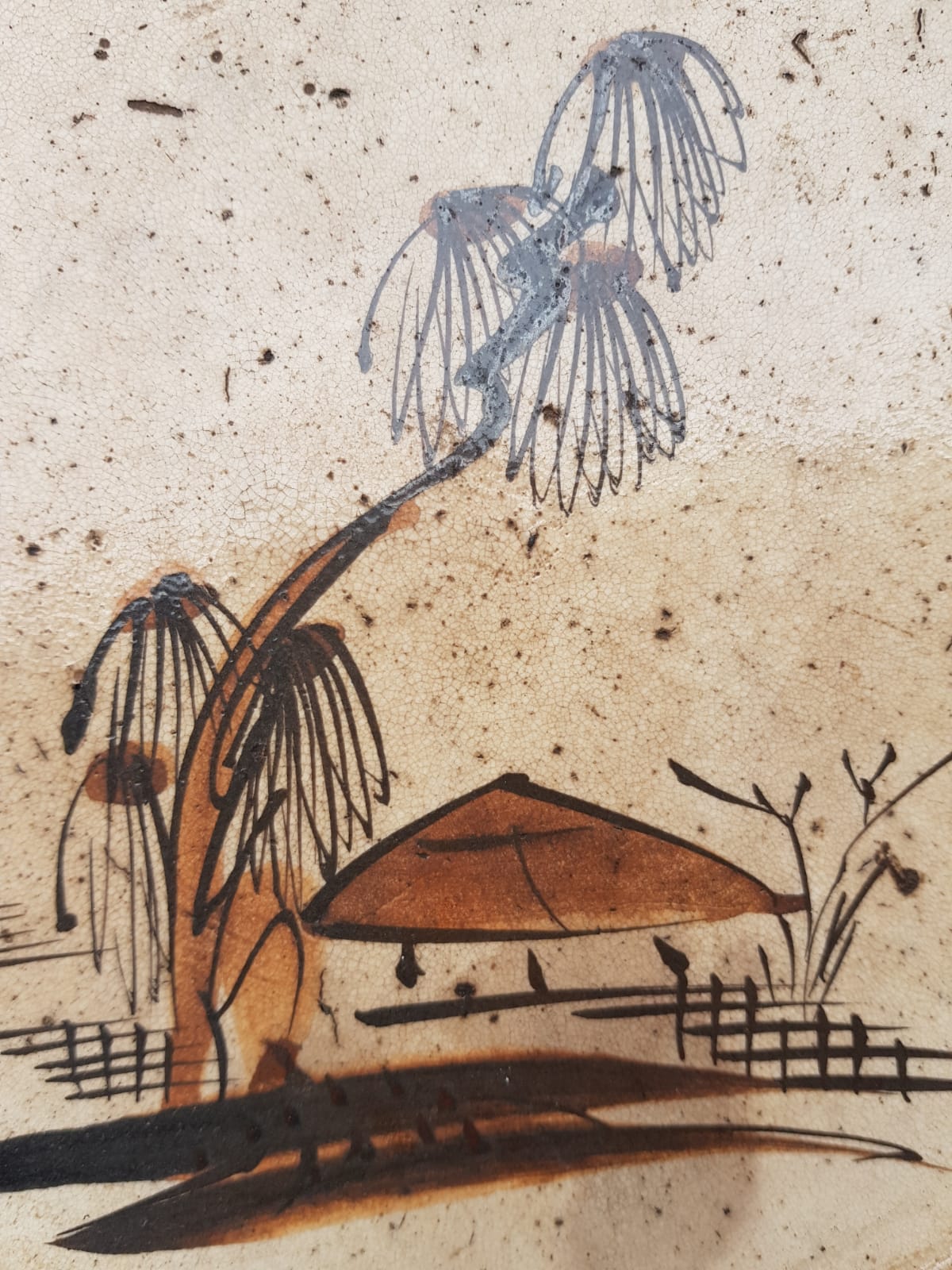 Antique Japanese Edo Period Seto Ware "Andon-zara" Landscape Oil Plate