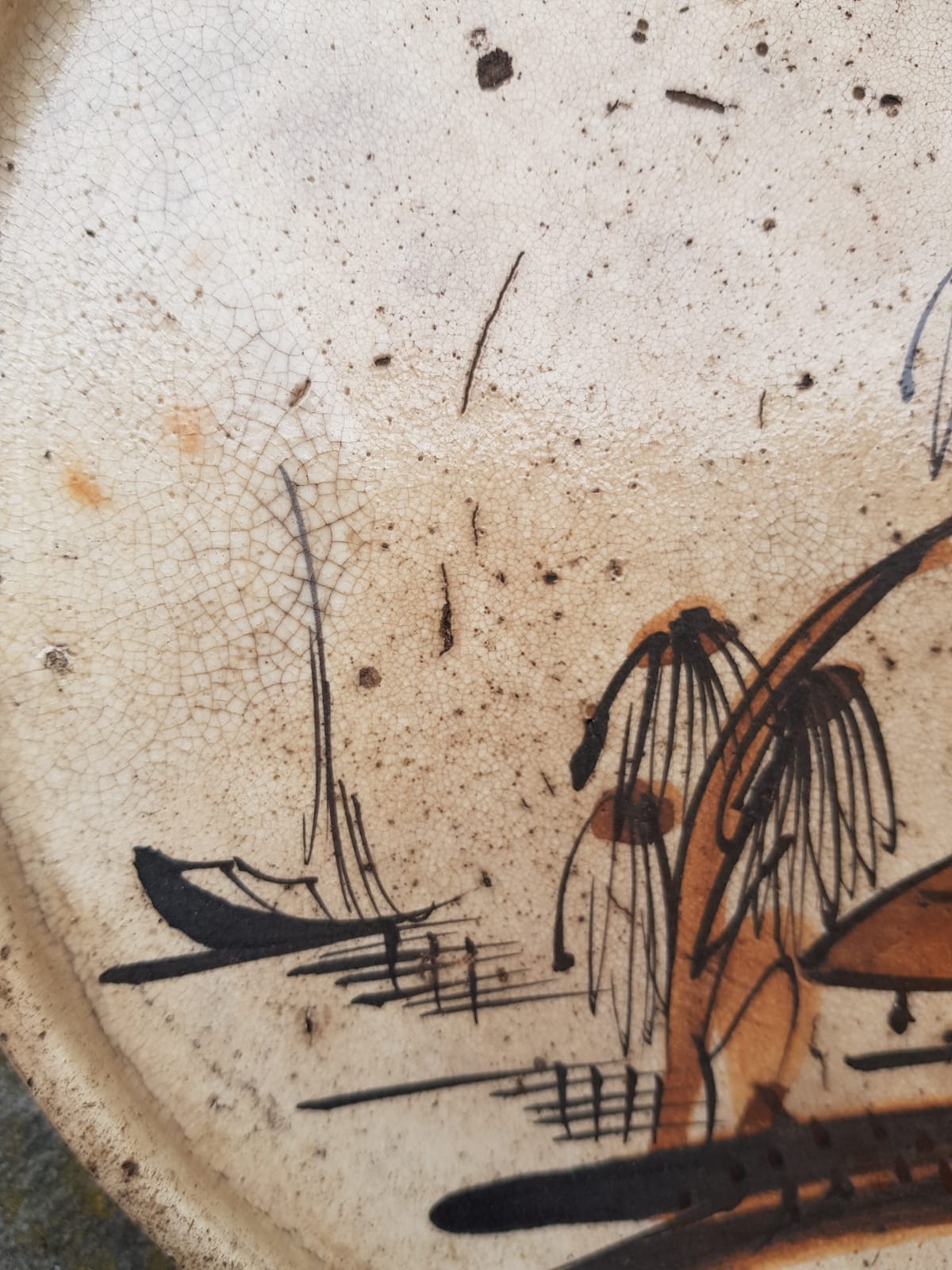 Antique Japanese Edo Period Seto Ware "Andon-zara" Landscape Oil Plate