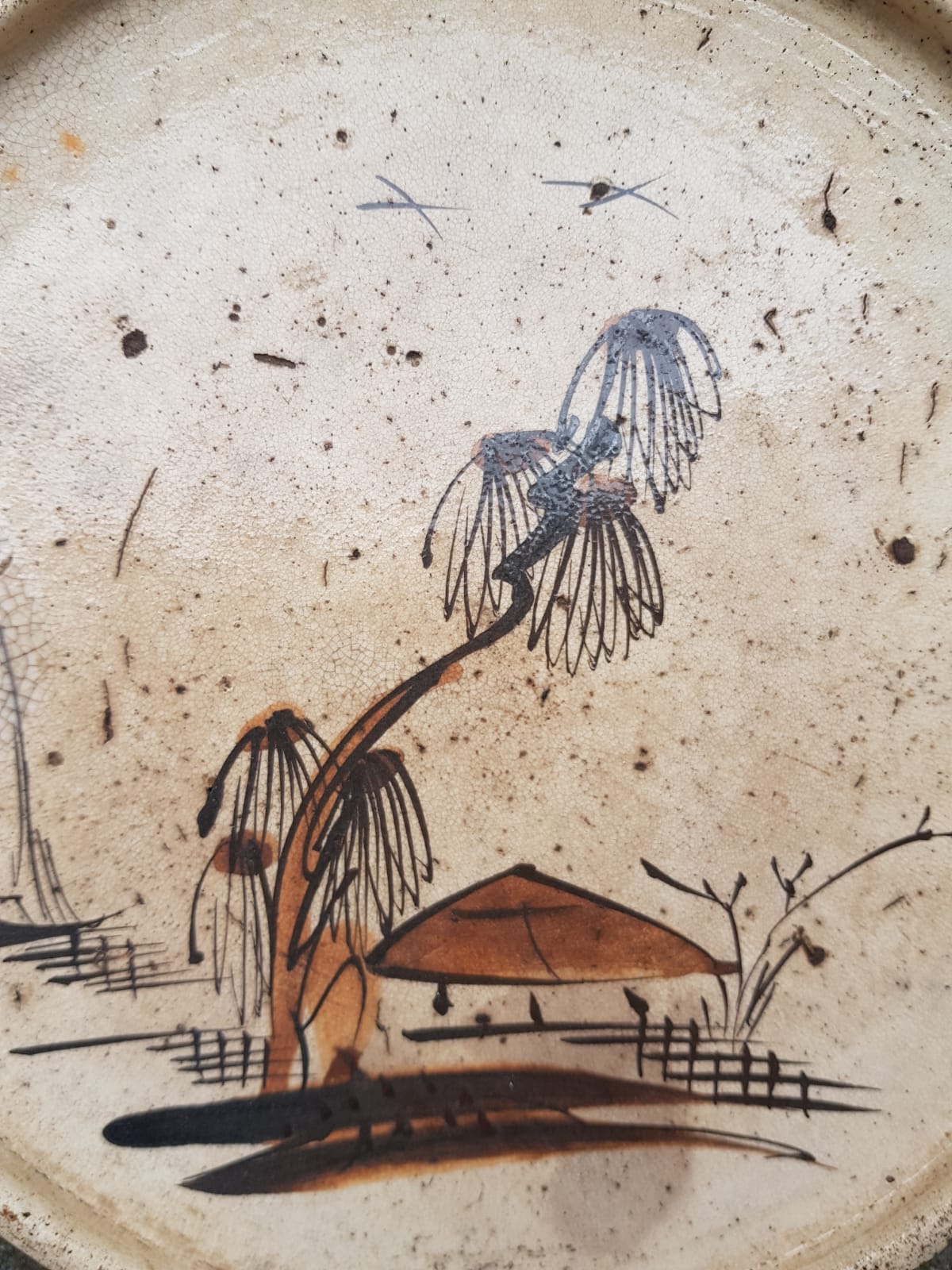 Antique Japanese Edo Period Seto Ware "Andon-zara" Landscape Oil Plate