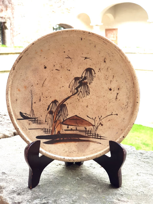 Antique Japanese Edo Period Seto Ware "Andon-zara" Landscape Oil Plate