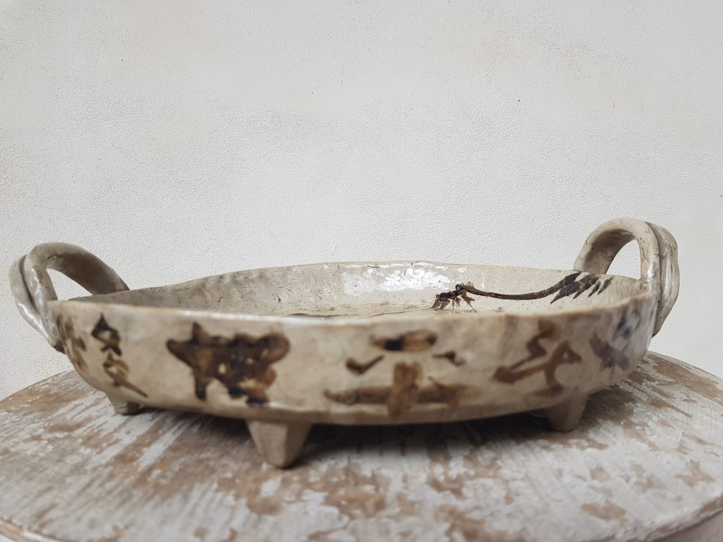 Vintage Japanese E-Karatsu Footed "Andon-zara" Serving Tray
