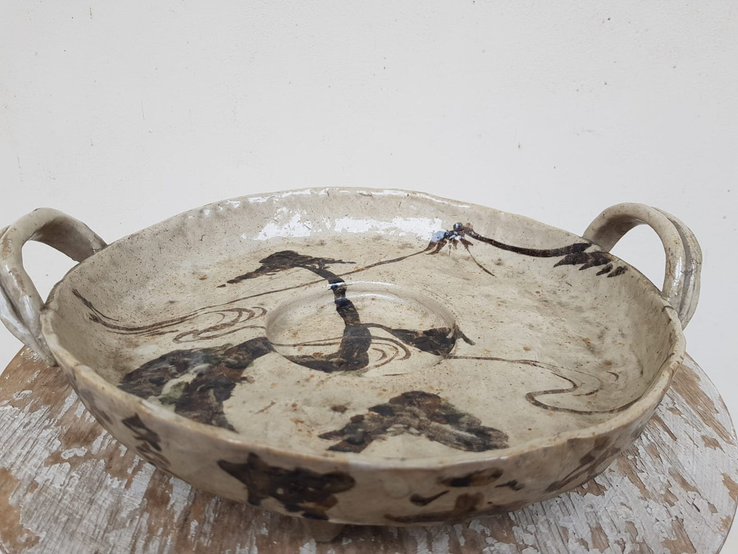 Vintage Japanese E-Karatsu Footed "Andon-zara" Serving Tray