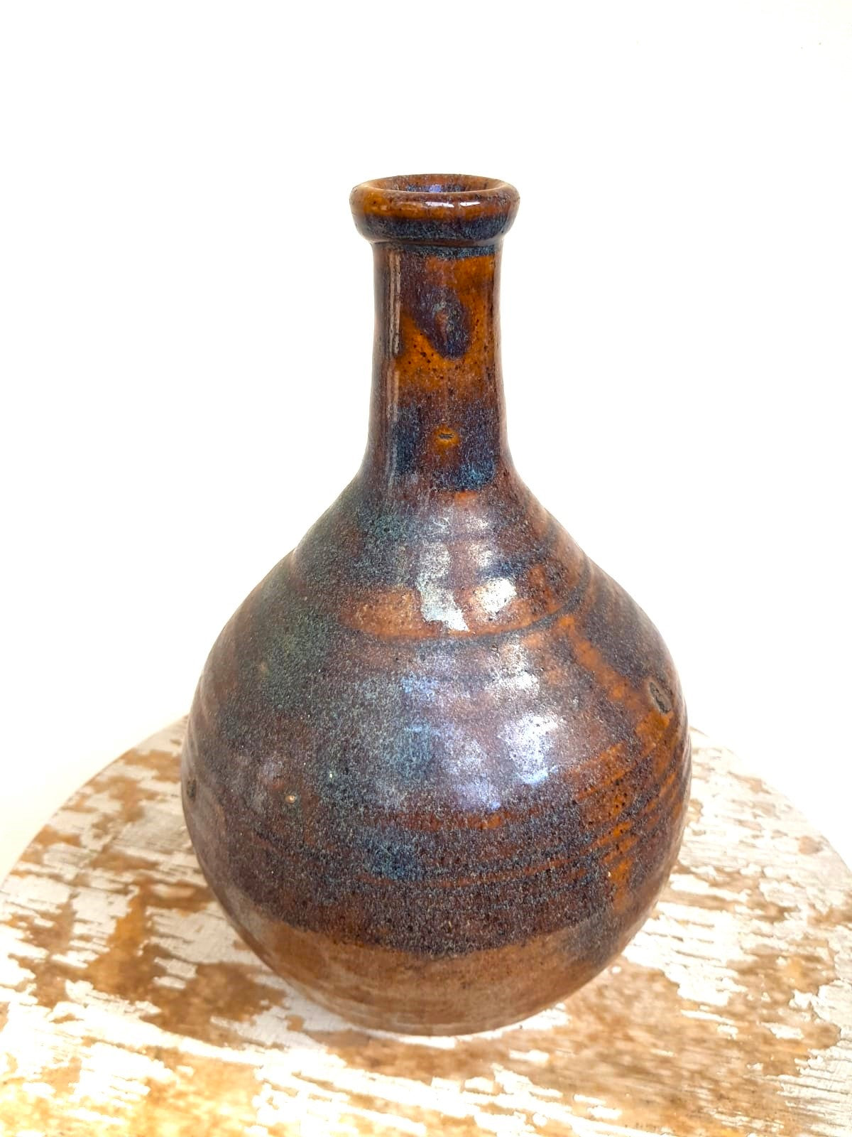 Vintage Japanese Bizen Ware Tokkuri Sake Bottle - Rustic Earthy Drip Glaze - Wabi-Sabi Studio Pottery
