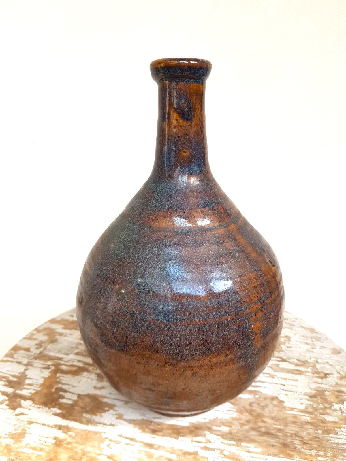 Vintage Japanese Bizen Ware Tokkuri Sake Bottle - Rustic Earthy Drip Glaze - Wabi-Sabi Studio Pottery
