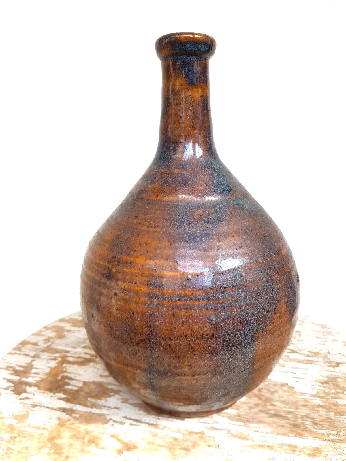Vintage Japanese Bizen Ware Tokkuri Sake Bottle - Rustic Earthy Drip Glaze - Wabi-Sabi Studio Pottery