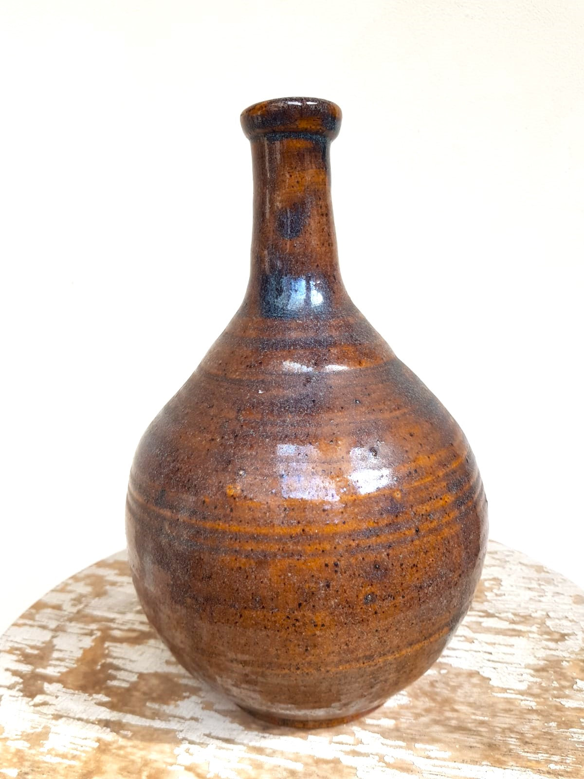 Vintage Japanese Bizen Ware Tokkuri Sake Bottle - Rustic Earthy Drip Glaze - Wabi-Sabi Studio Pottery