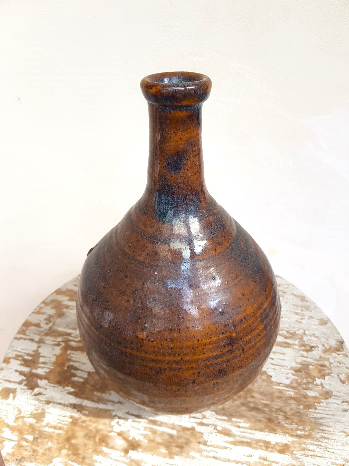 Vintage Japanese Bizen Ware Tokkuri Sake Bottle - Rustic Earthy Drip Glaze - Wabi-Sabi Studio Pottery