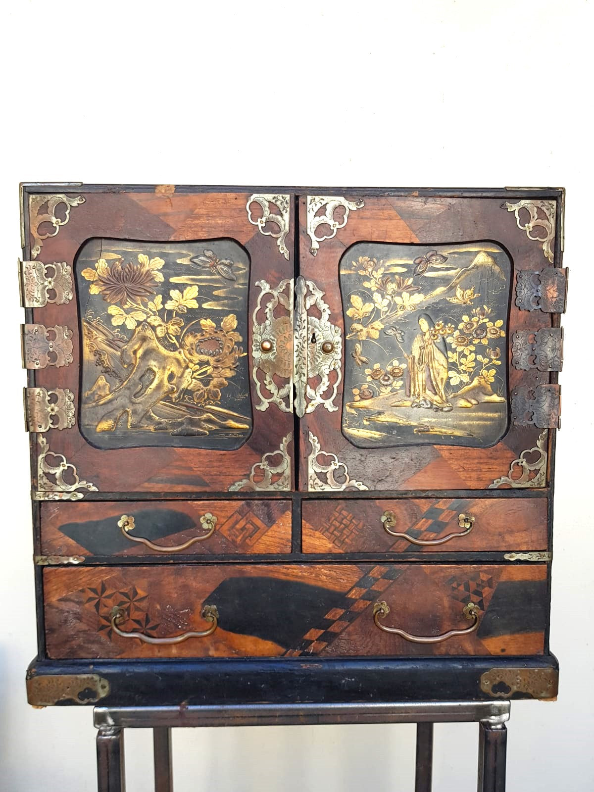 Antique Japanese Yosegi-Zaiku Kodansu Cabinet, Meiji Period, 19th Century
