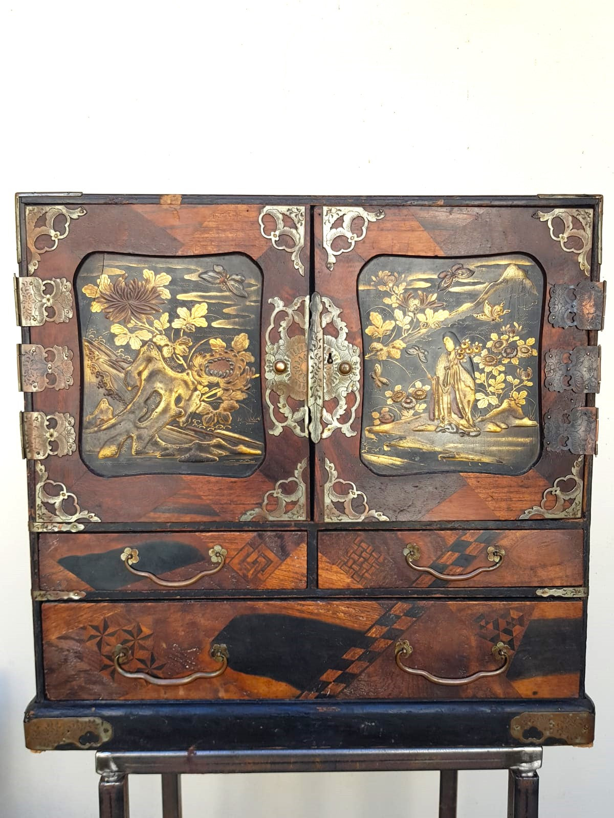 Antique Japanese Yosegi-Zaiku Kodansu Cabinet, Meiji Period, 19th Century