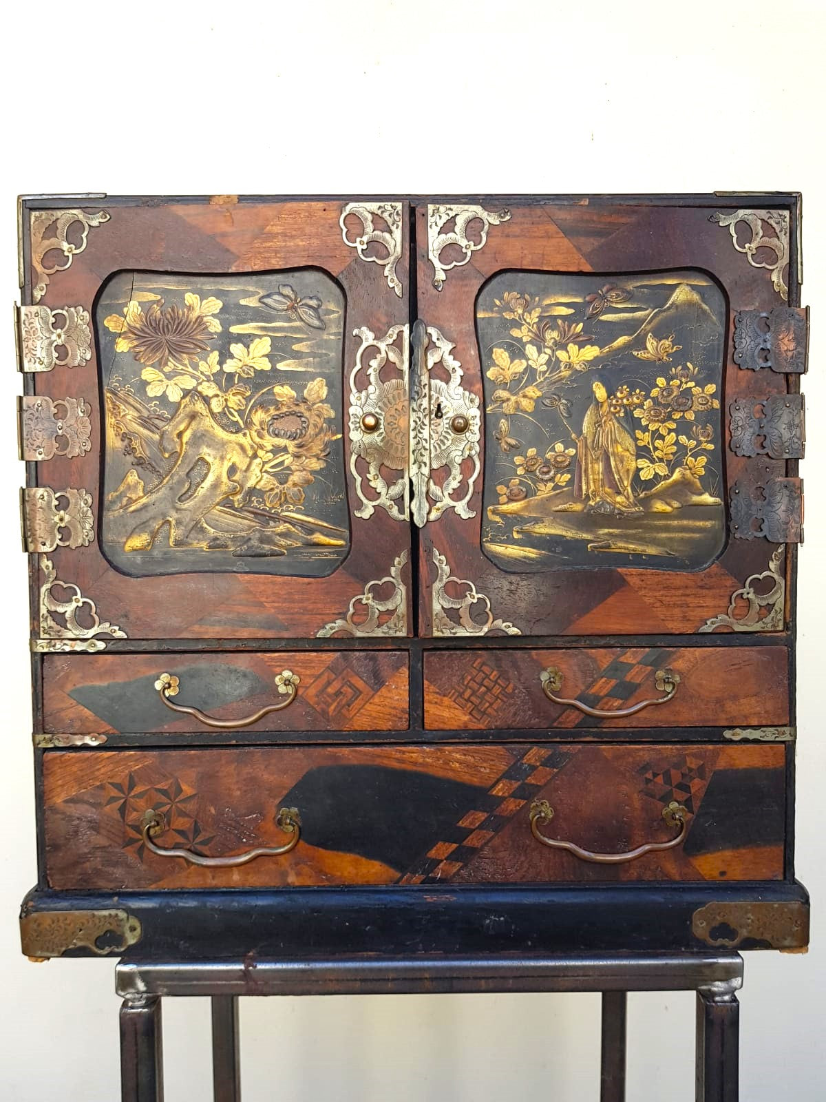 Antique Japanese Yosegi-Zaiku Kodansu Cabinet, Meiji Period, 19th Century