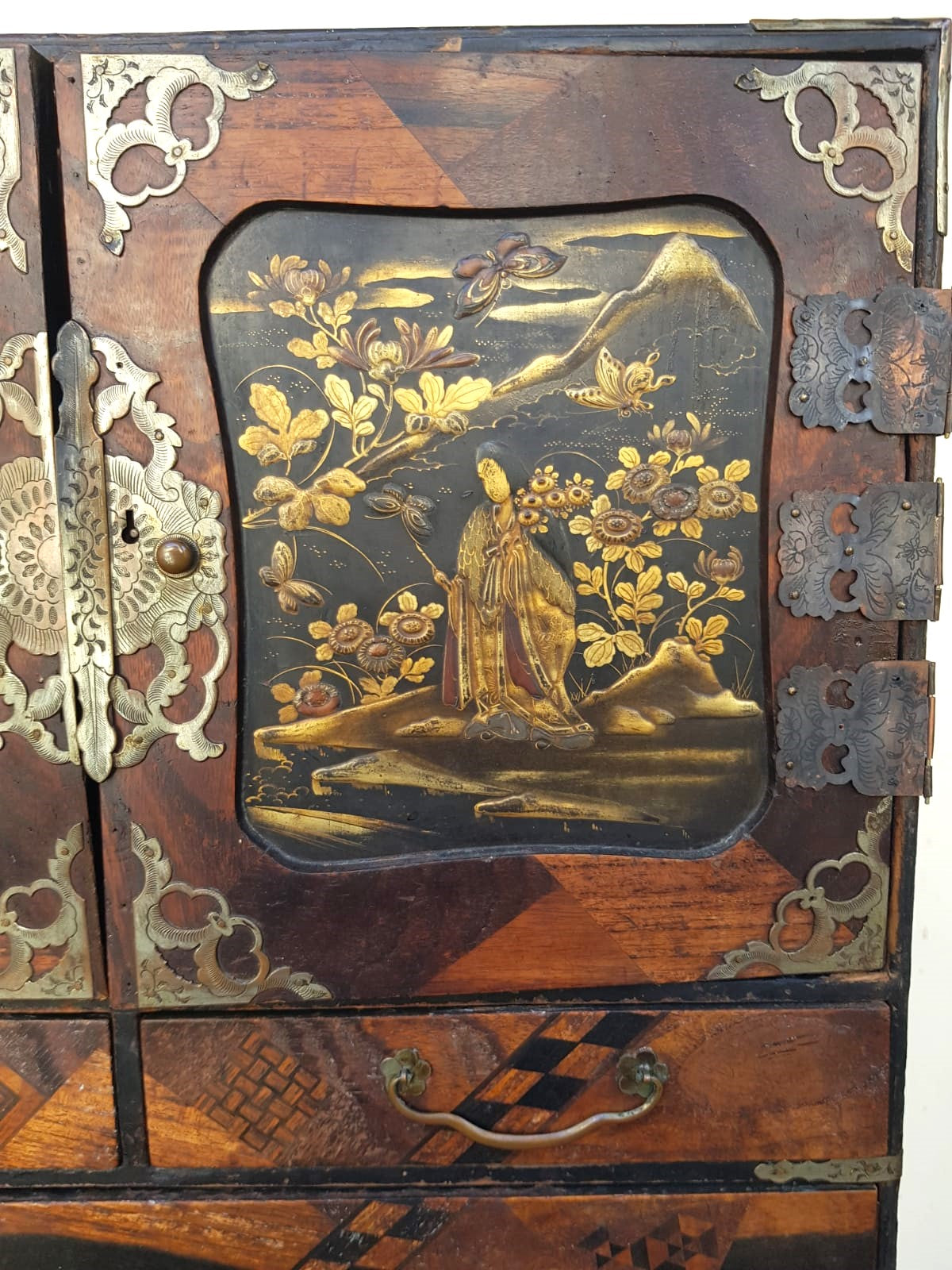Antique Japanese Yosegi-Zaiku Kodansu Cabinet, Meiji Period, 19th Century
