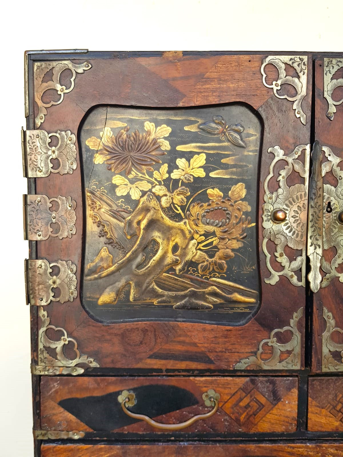 Antique Japanese Yosegi-Zaiku Kodansu Cabinet, Meiji Period, 19th Century