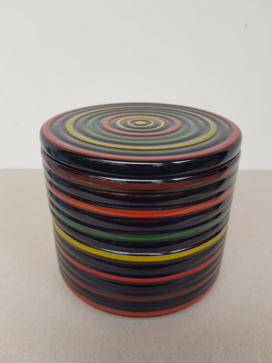 Antique Japanese Koma-nuri Lacquer Box – Traditional Spinning Top Motif , Signed Artis Studio Piece – Early 20th Century