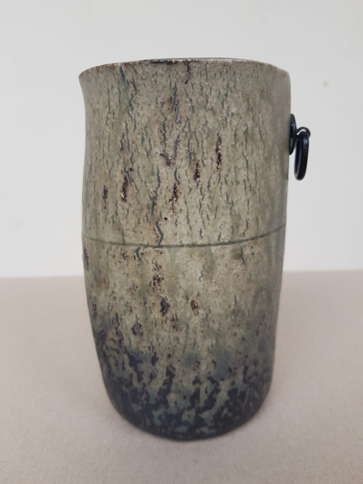 Vintage Japanese Iga-yaki Ceramic Flower Vase (Hanaire) - Signed Gento with Tomobako Box, late Showa Era