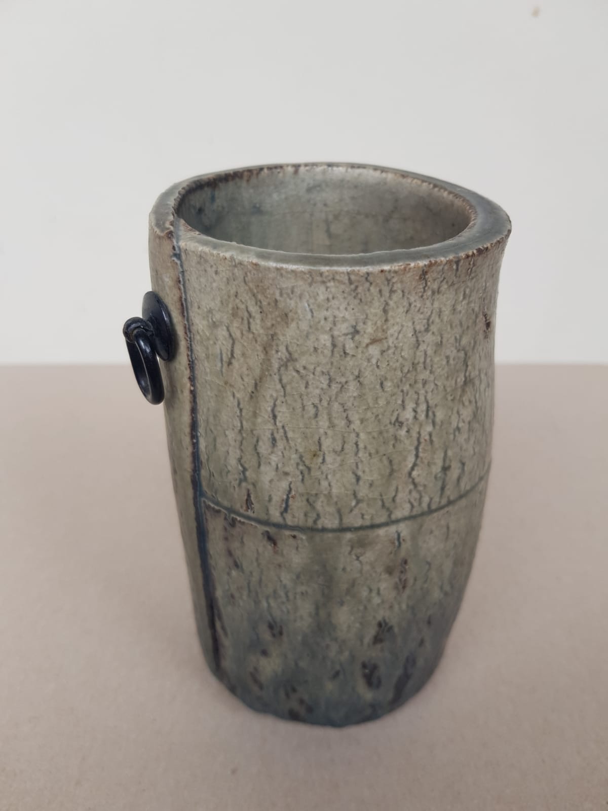 Vintage Japanese Iga-yaki Ceramic Flower Vase (Hanaire) - Signed Gento with Tomobako Box, late Showa Era