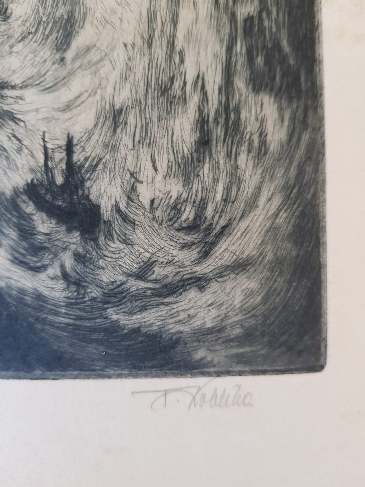 "Ship in the Abyss" by František Kobliha – Original Symbolist, Graphic, Czechoslovakia 1910/1920
